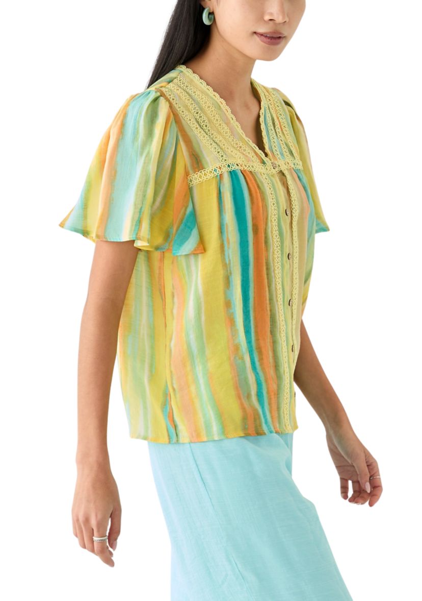Petite Linen Like Flutter Sleeve Top