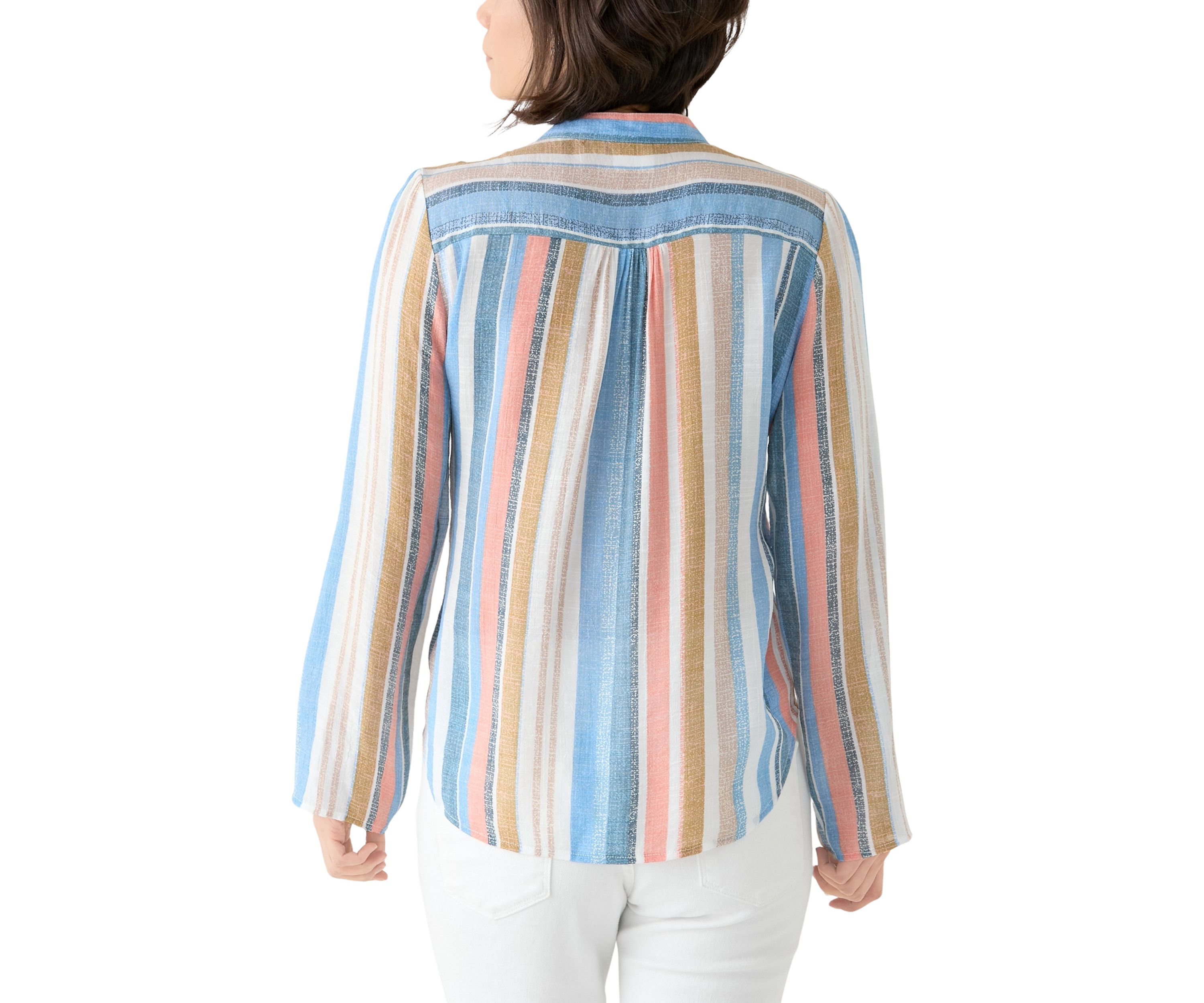 Petite Long Sleeve Pleated Henley Top