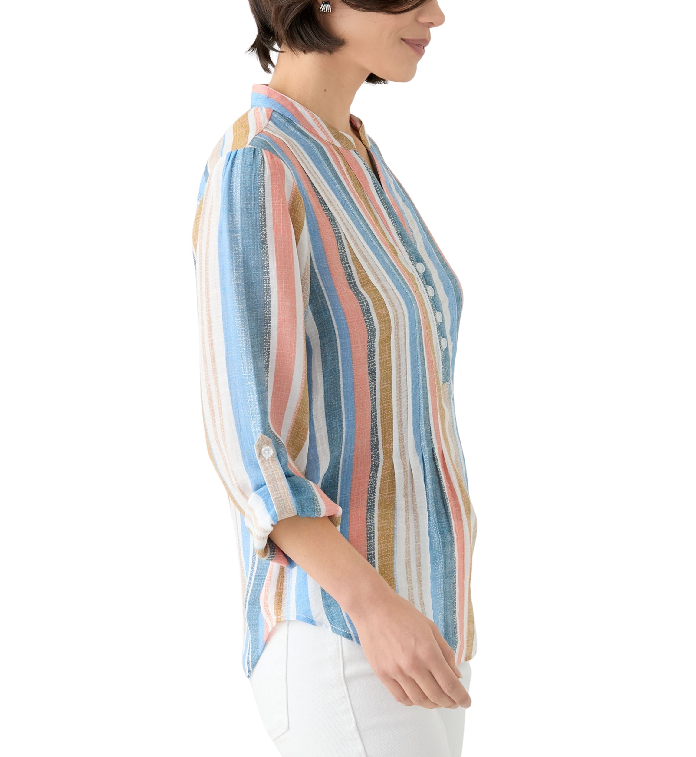 Petite Long Sleeve Pleated Henley Top