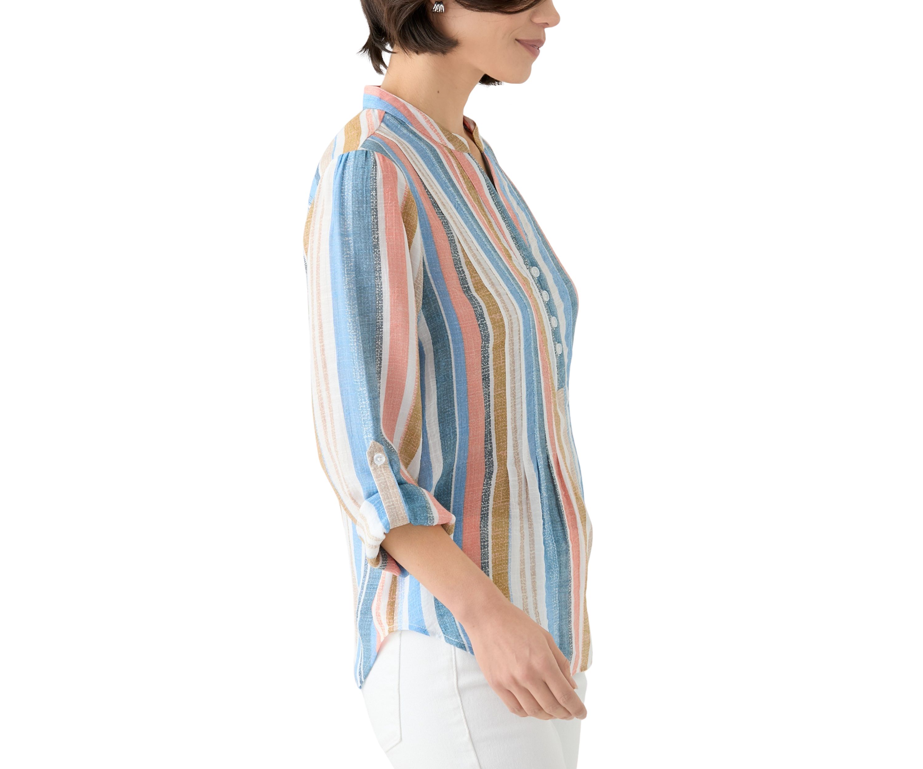 Petite Long Sleeve Pleated Henley Top