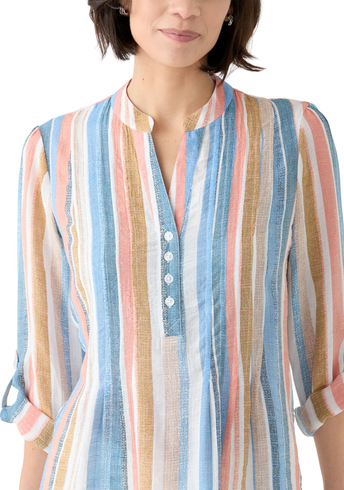 Petite Long Sleeve Pleated Henley Top