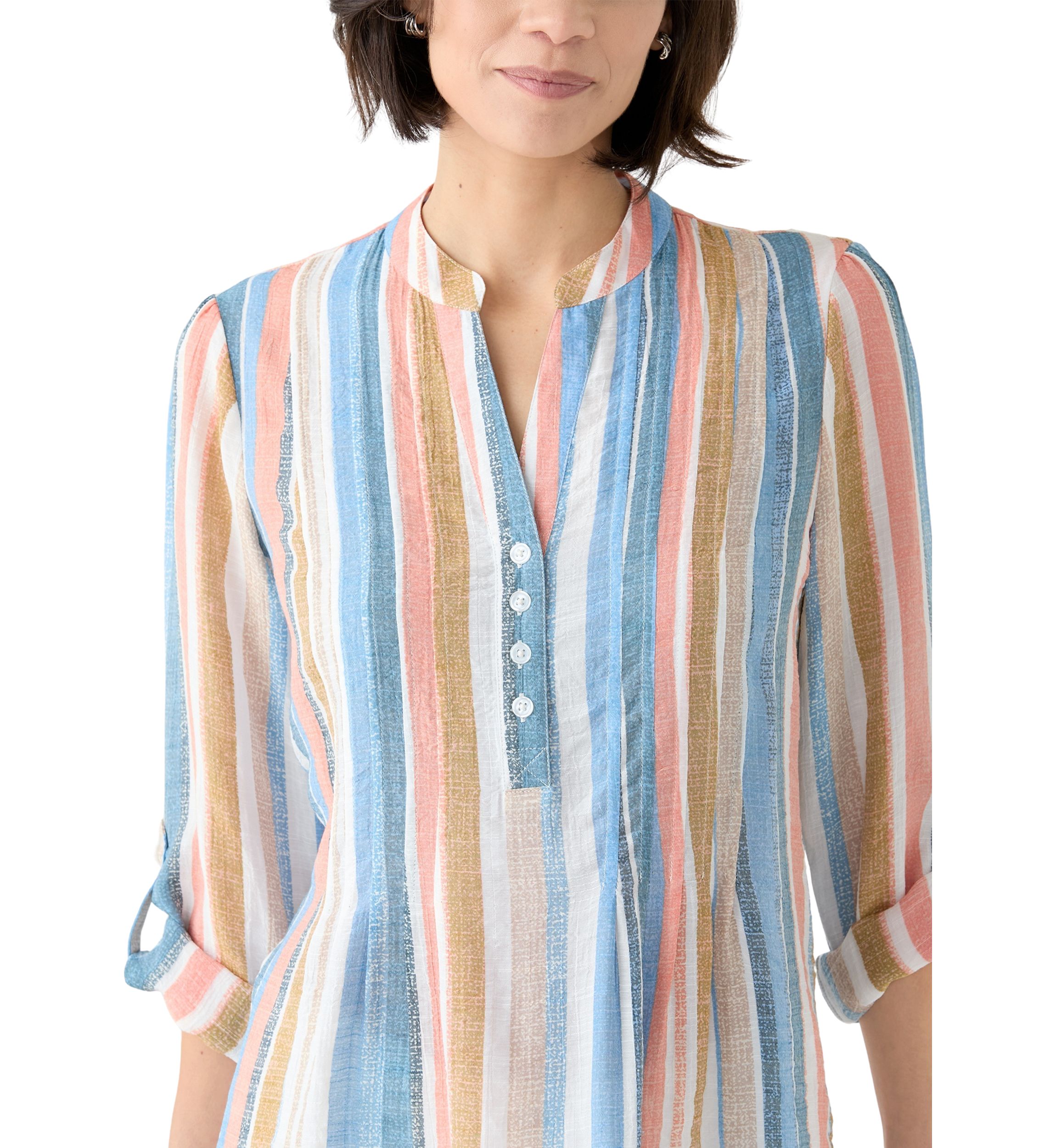 Petite Long Sleeve Pleated Henley Top