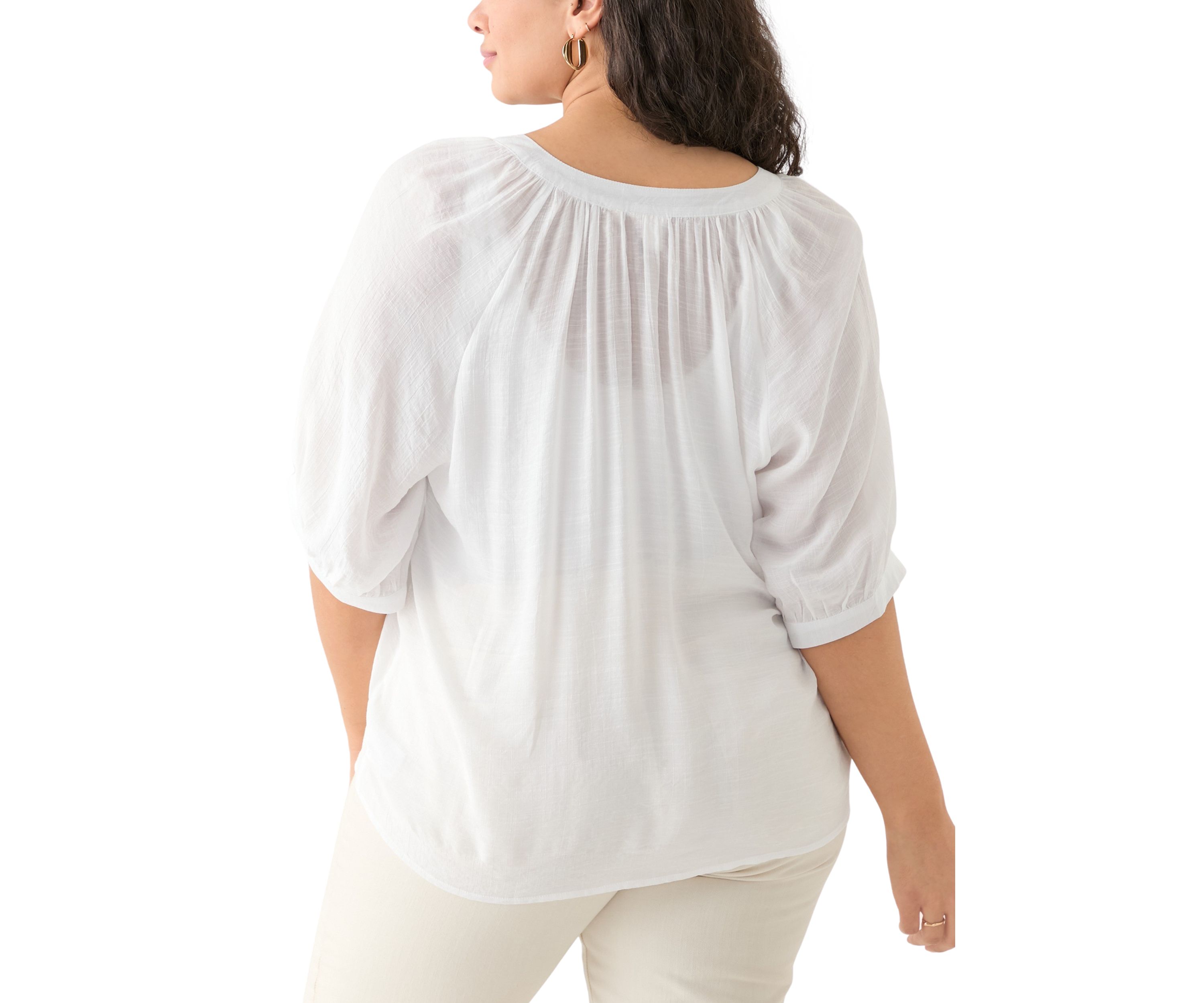 Plus Size Puff Sleeve Slub Peasant Top