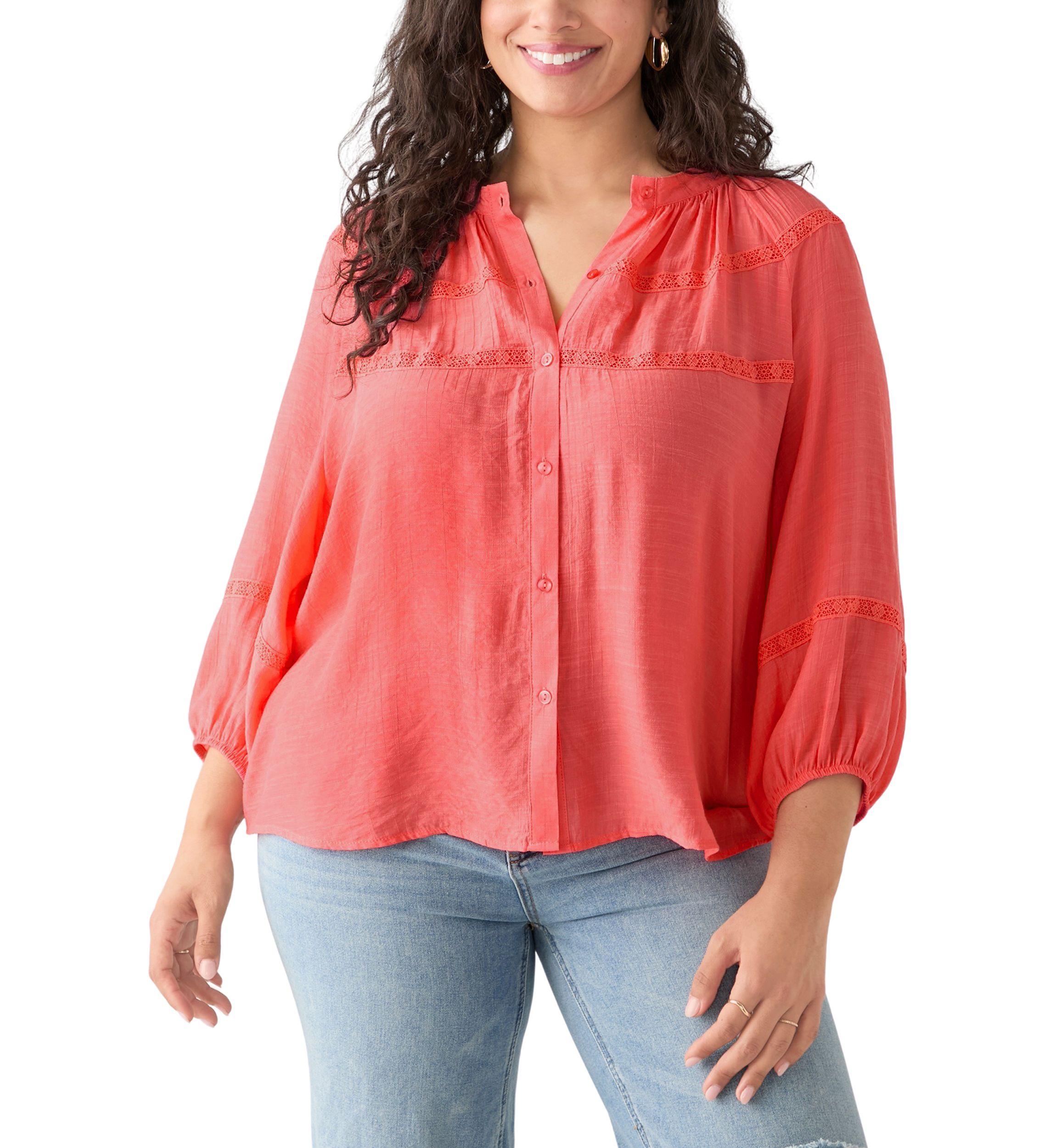 Plus Size 3/4 Sleeve Slub Blouse