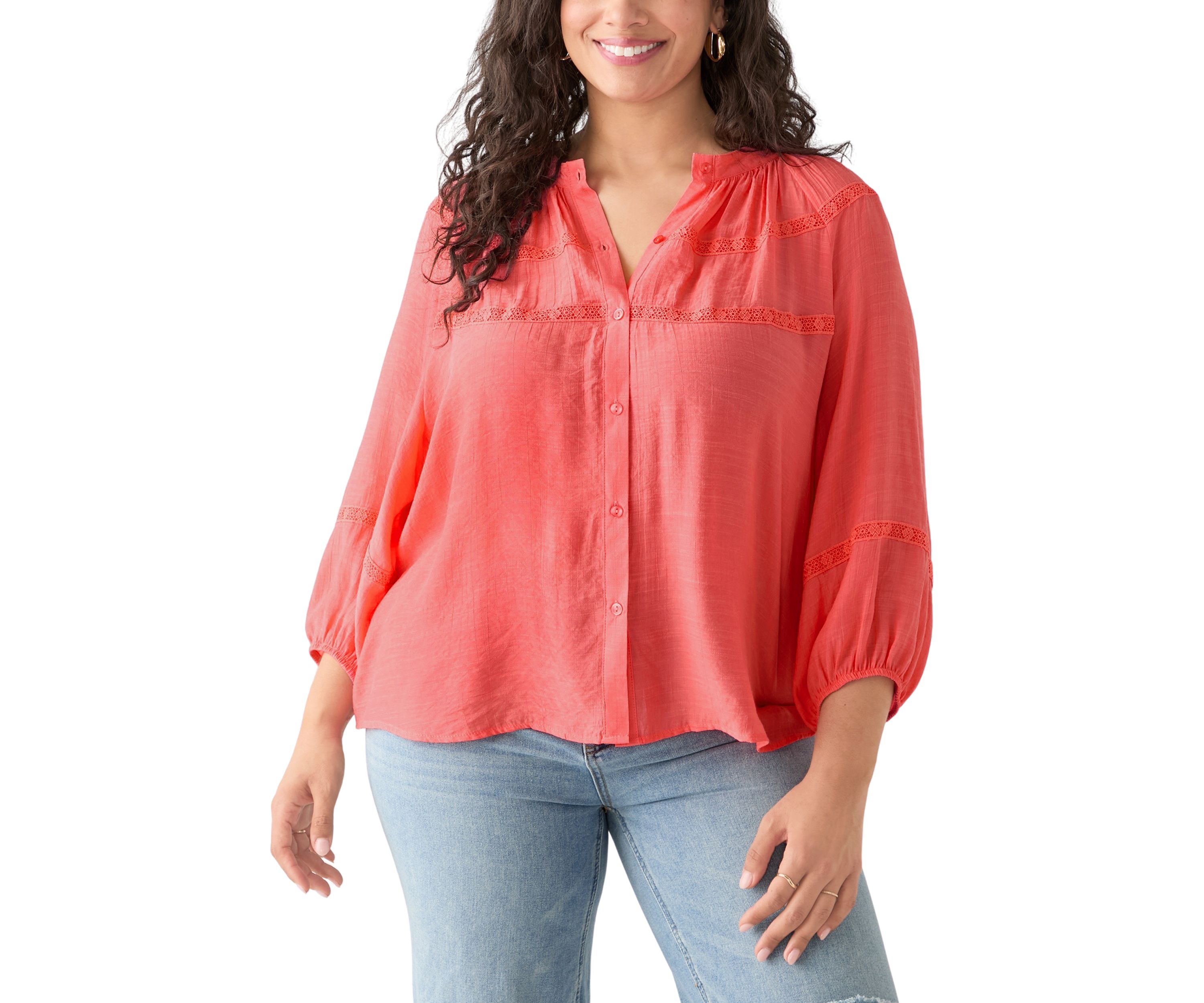 Plus Size 3/4 Sleeve Slub Blouse