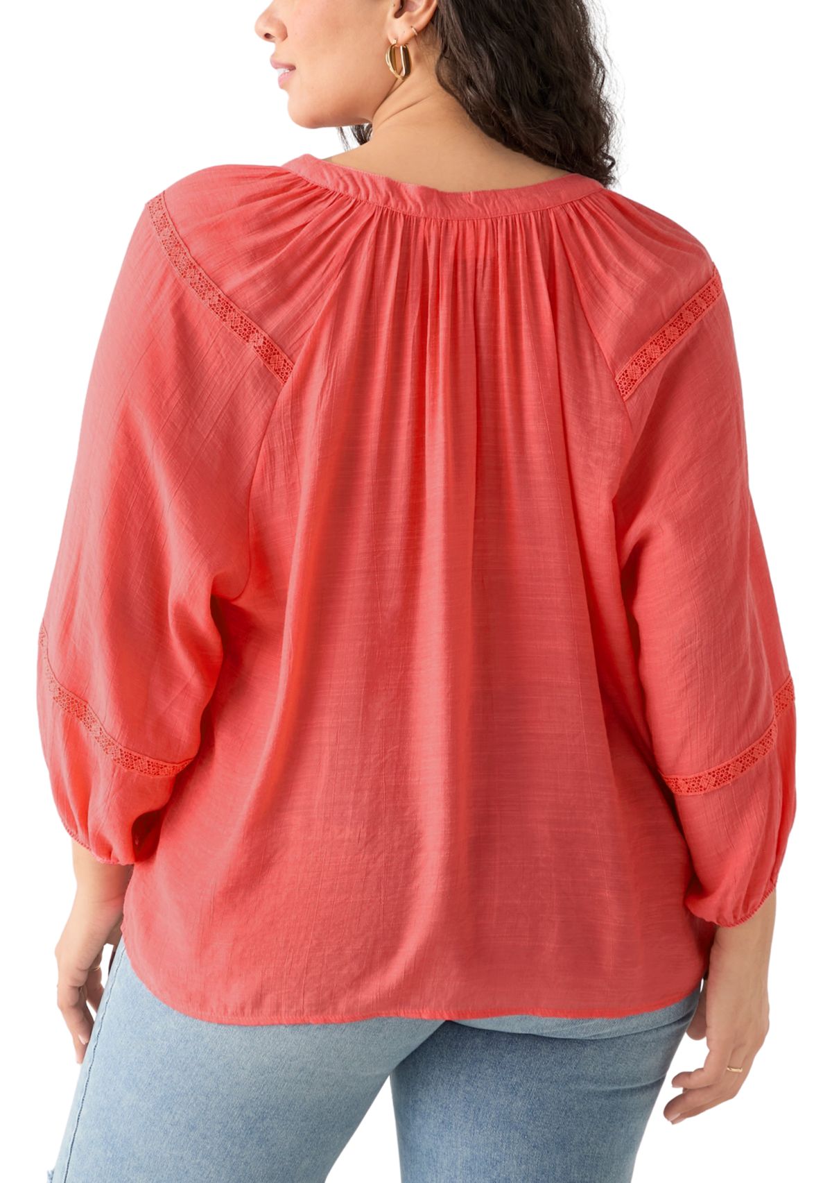 Plus Size 3/4 Sleeve Slub Blouse