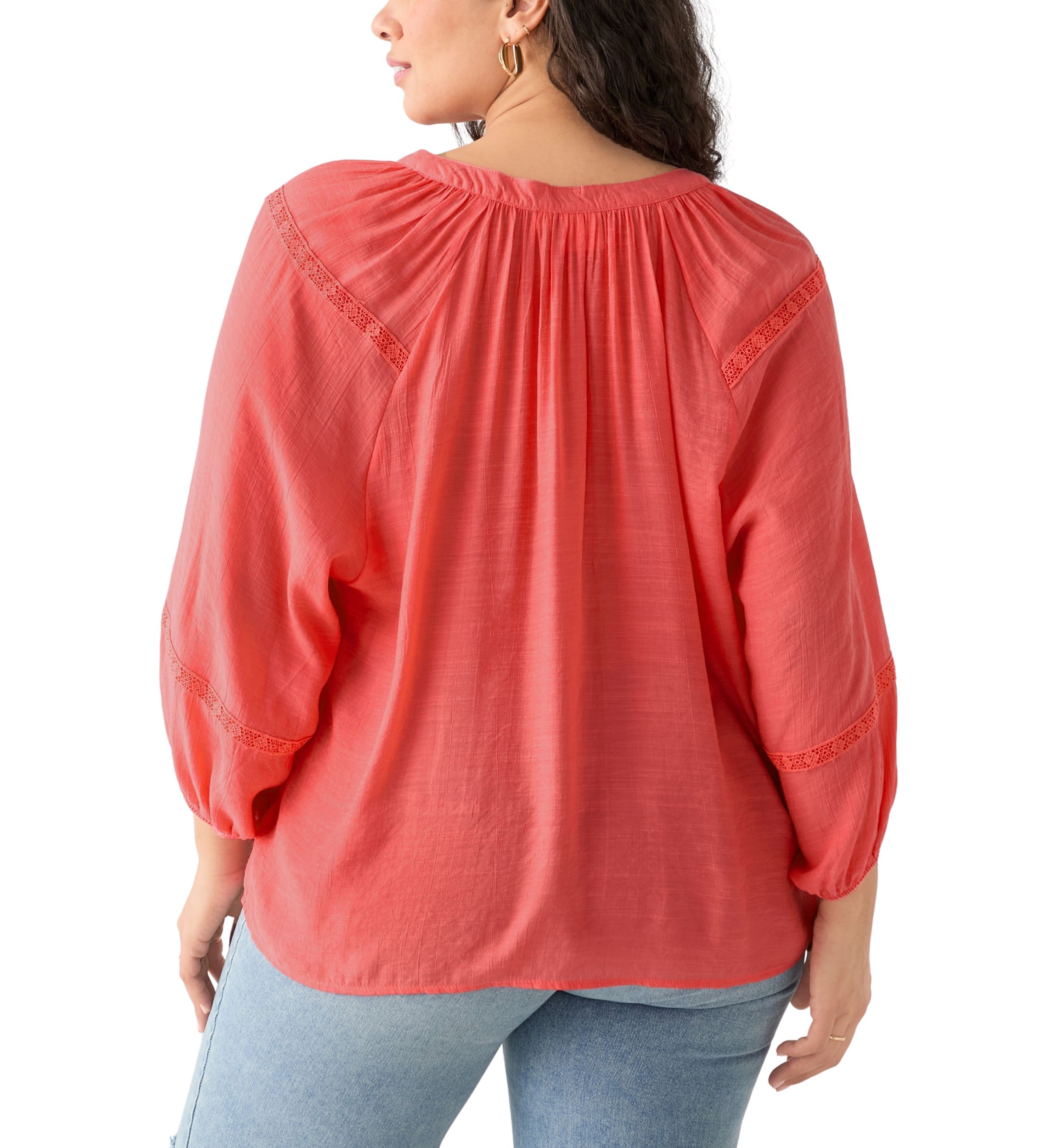 Plus Size 3/4 Sleeve Slub Blouse
