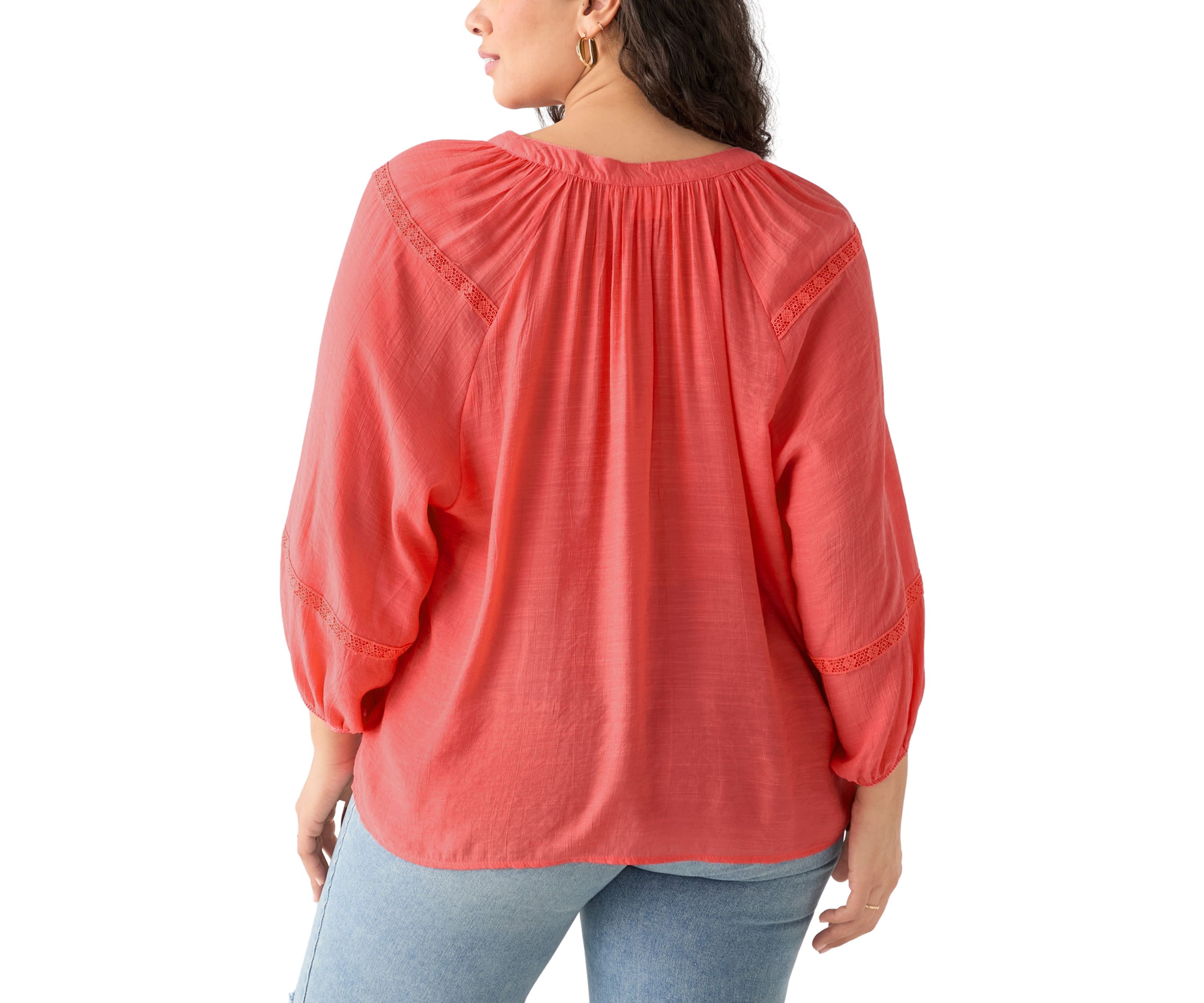 Plus Size 3/4 Sleeve Slub Blouse