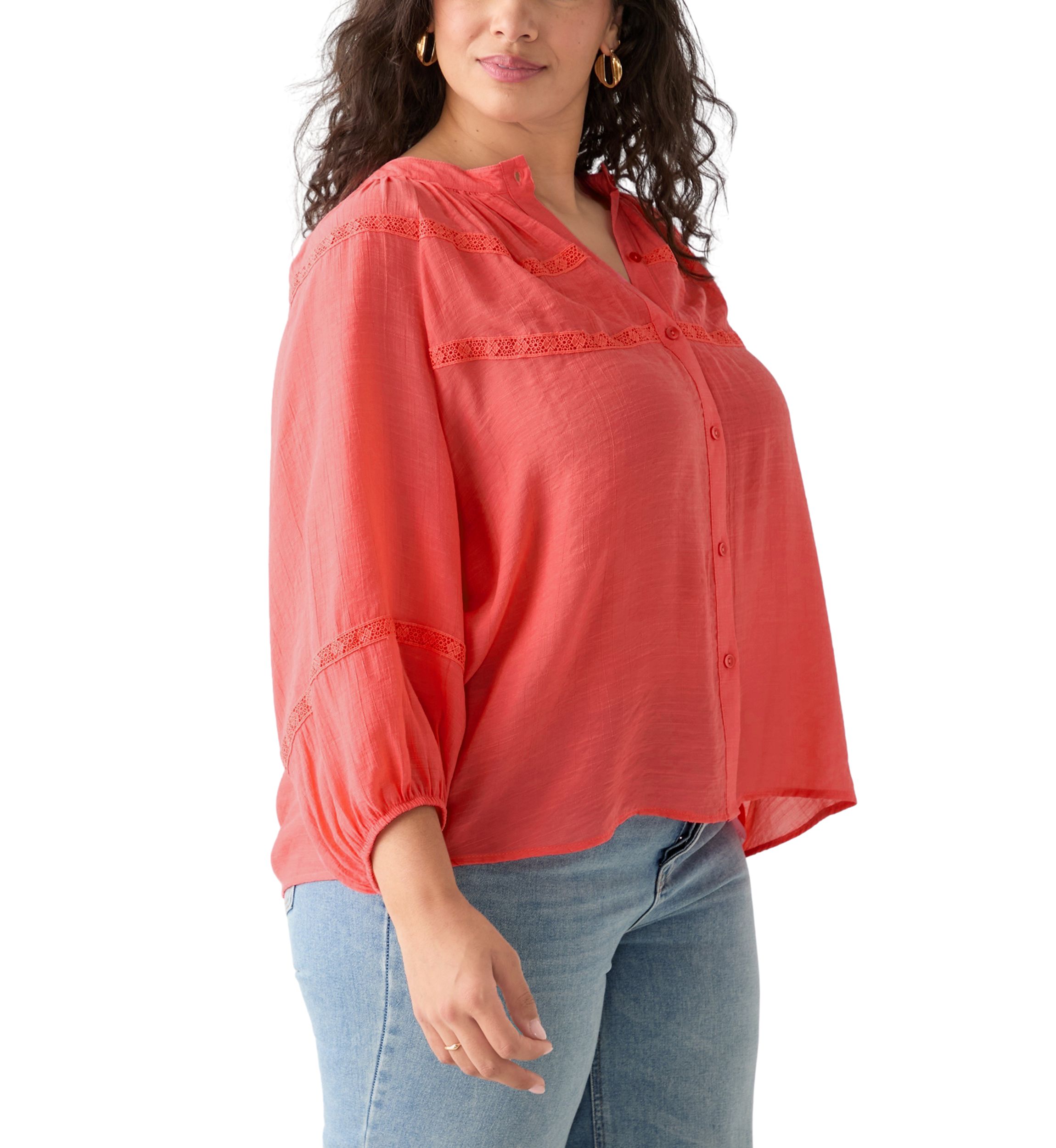 Plus Size 3/4 Sleeve Slub Blouse