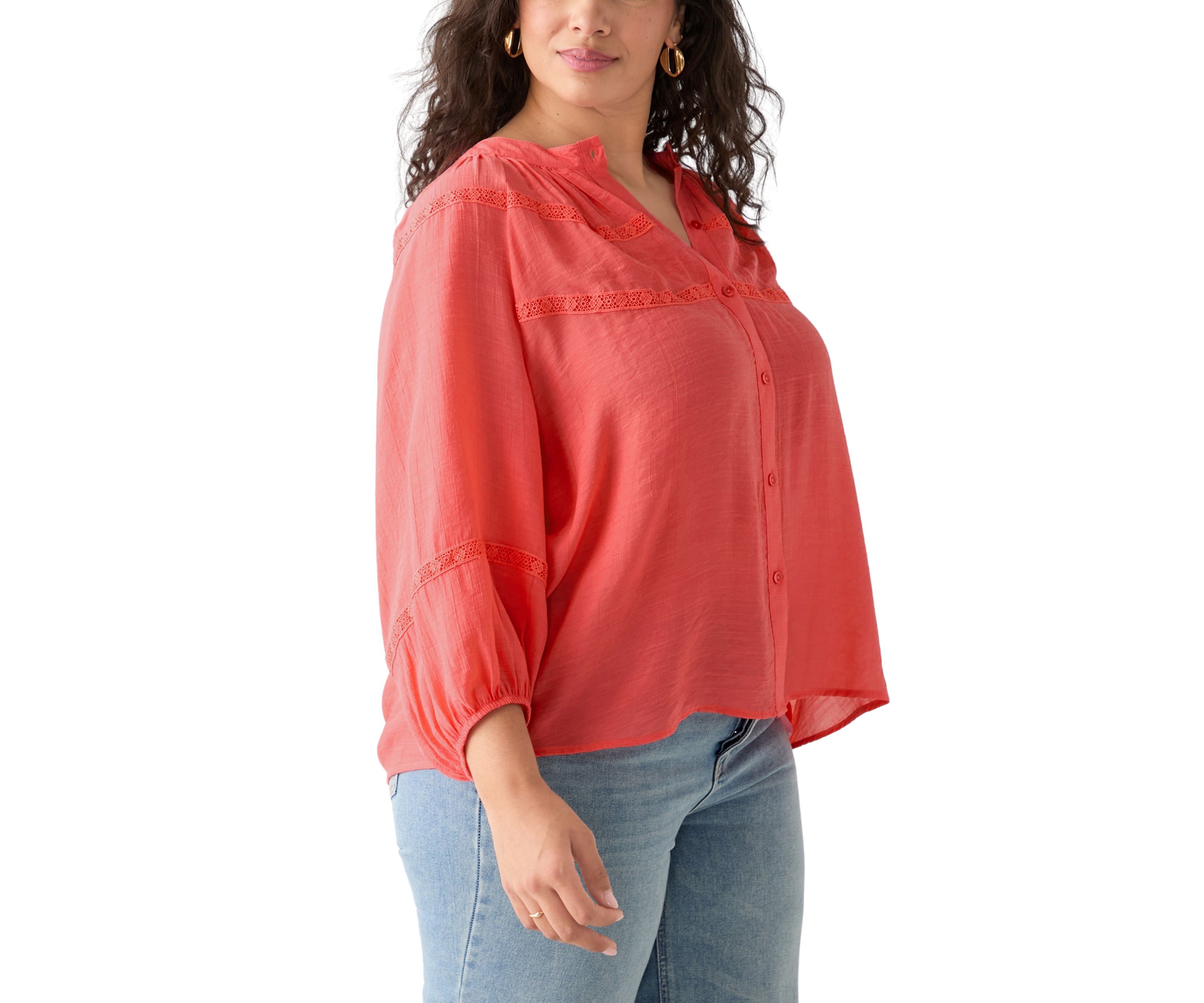 Plus Size 3/4 Sleeve Slub Blouse