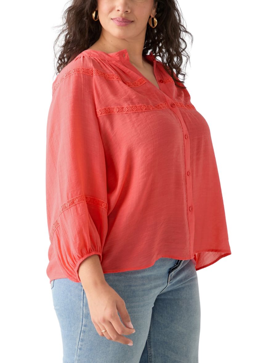 Plus Size 3/4 Sleeve Slub Blouse