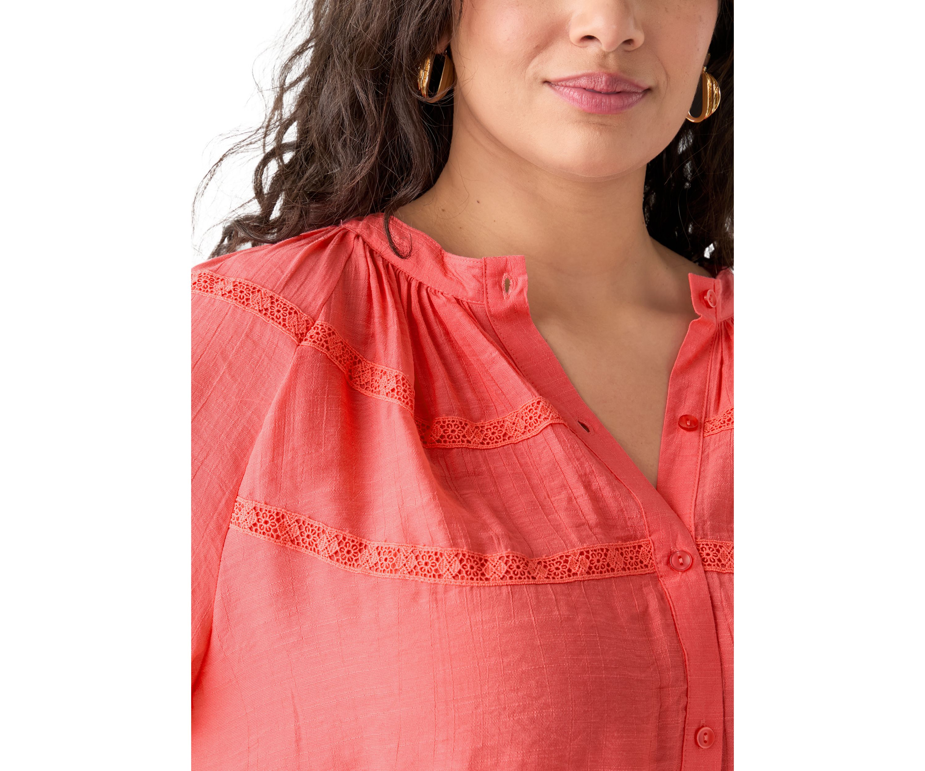Plus Size 3/4 Sleeve Slub Blouse