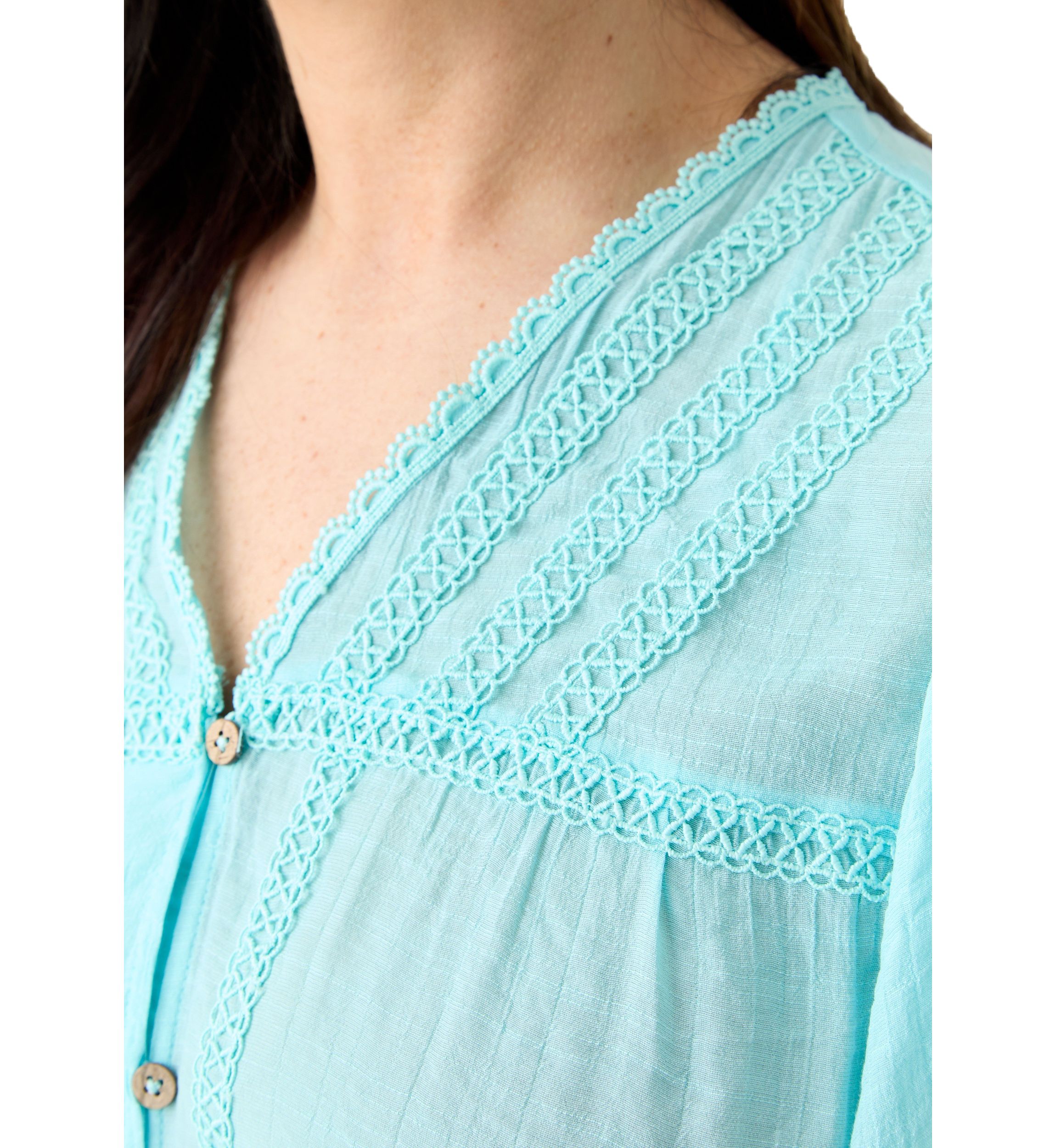 Plus Size Flutter Sleeve V-Neck Button Down Slub Woven Blouse