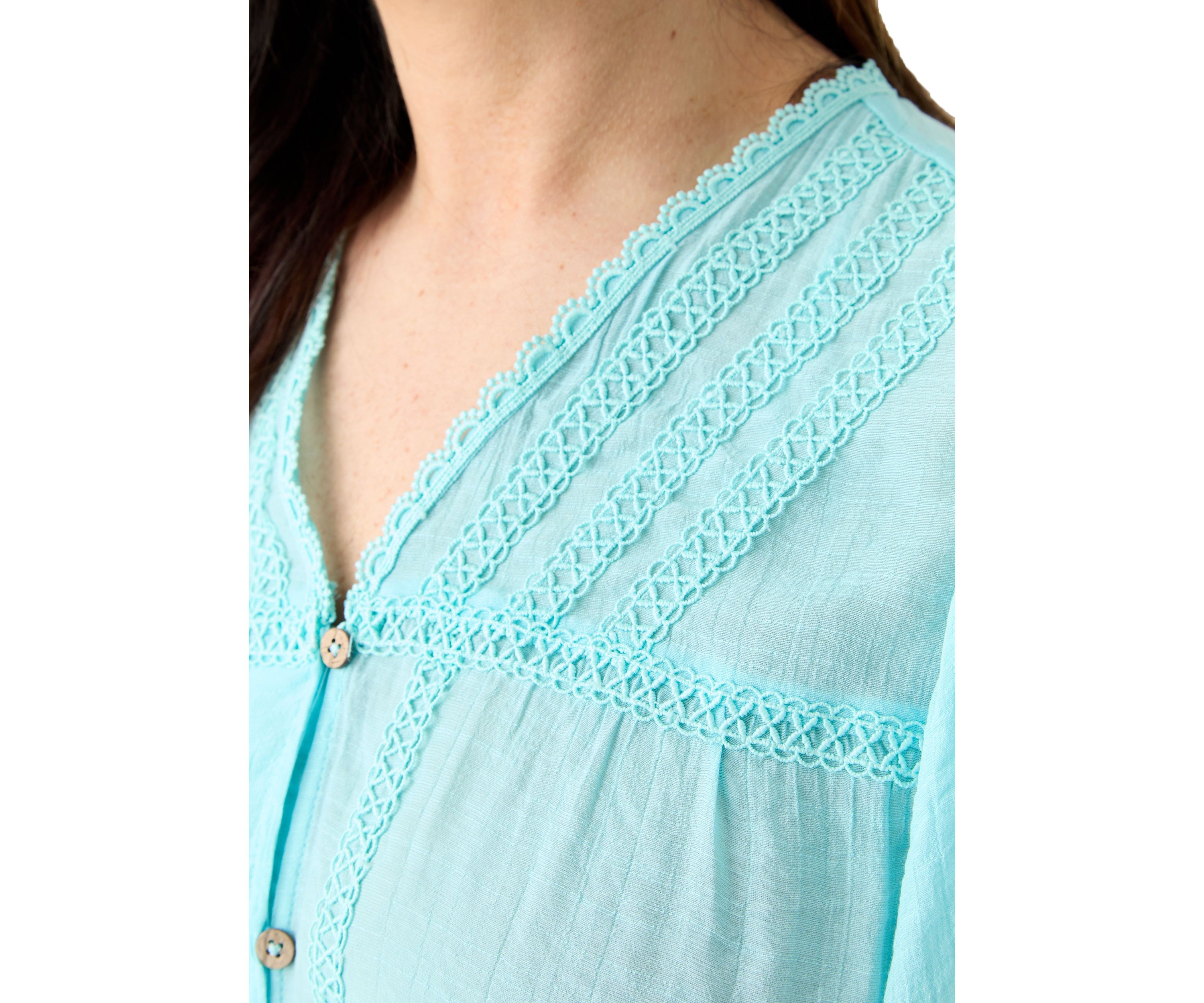 Plus Size Flutter Sleeve V-Neck Button Down Slub Woven Blouse