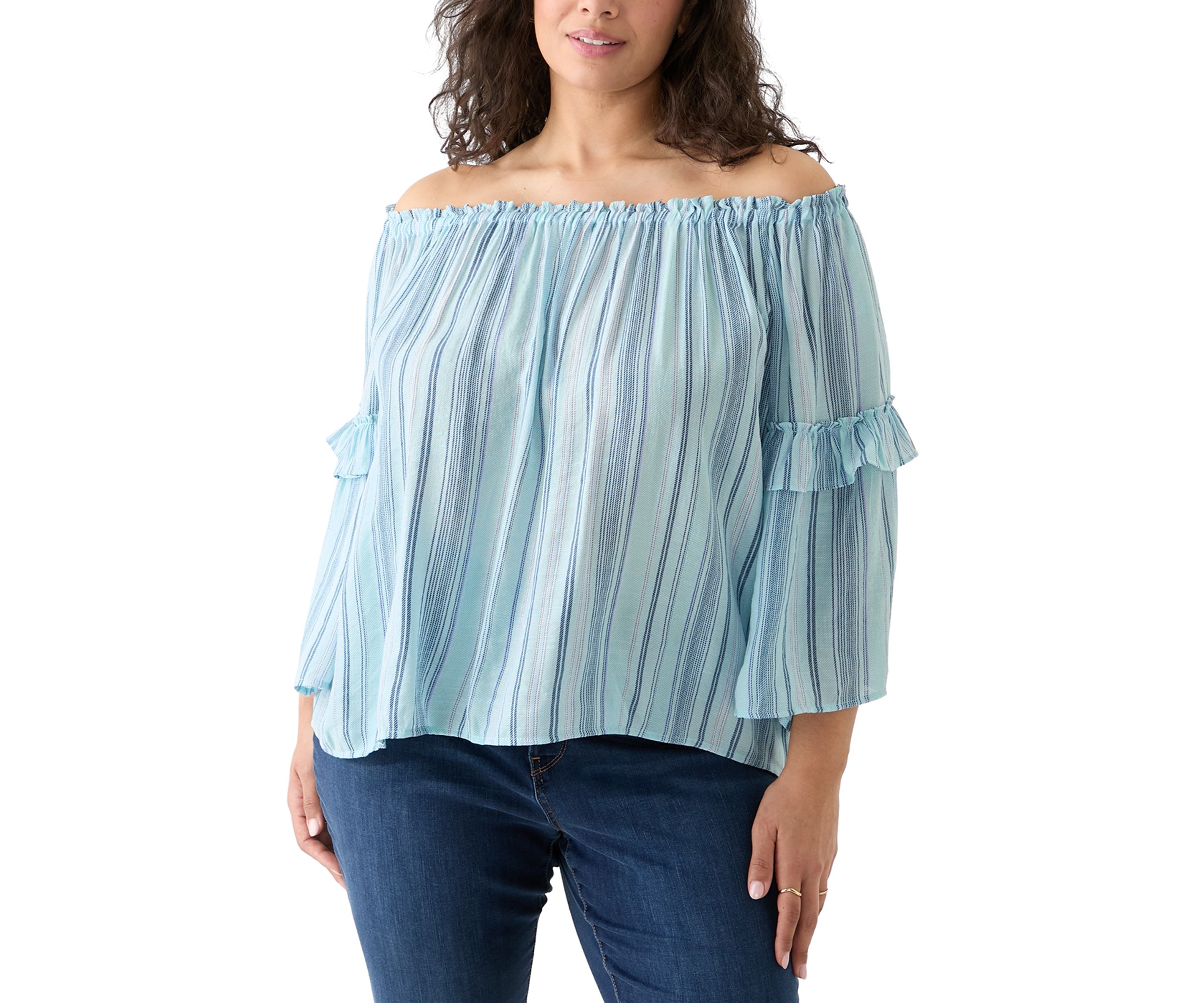 Plus Size Bell Sleeve Printed Off the Shoulder Top