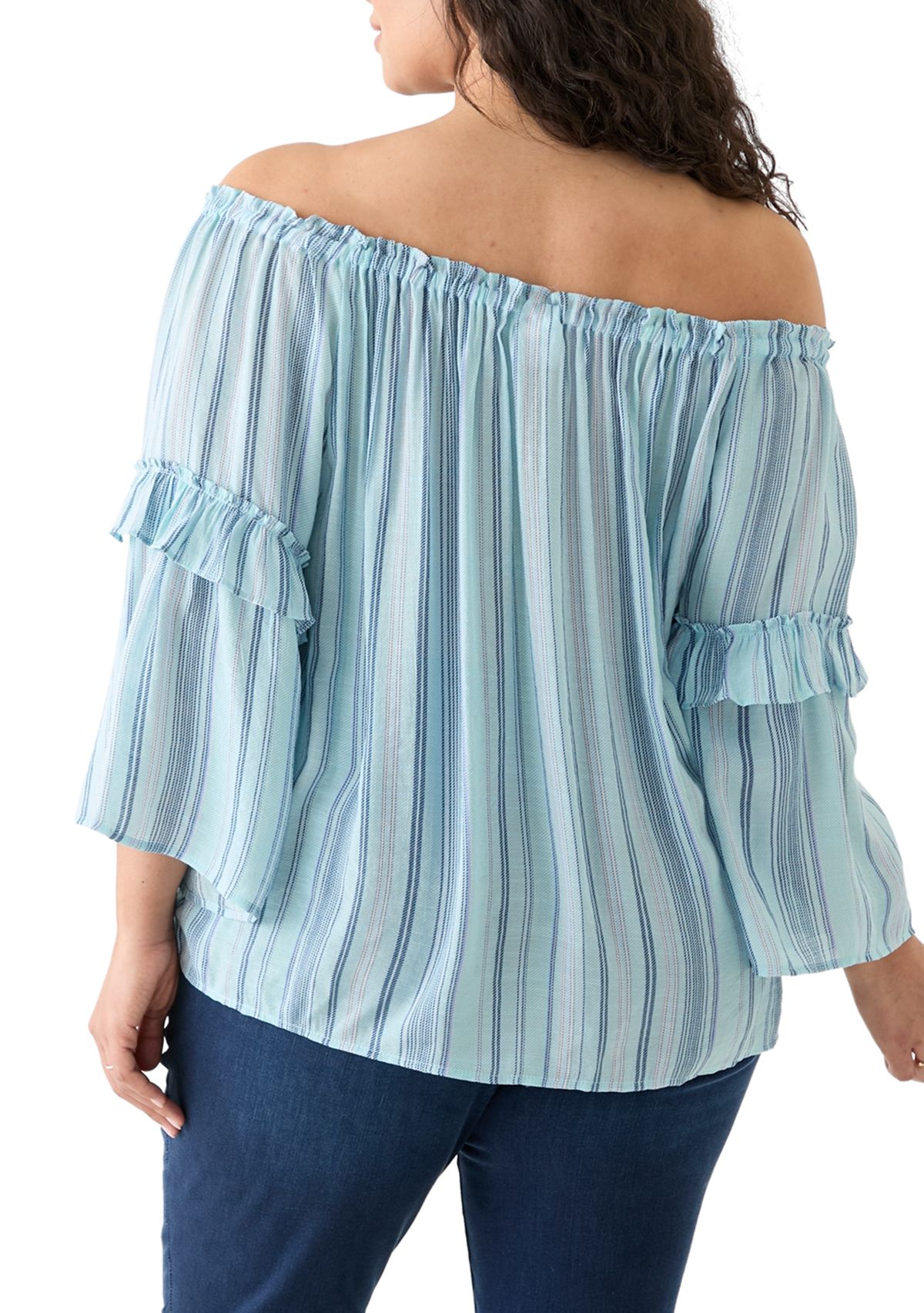 Plus Size Bell Sleeve Printed Off the Shoulder Top