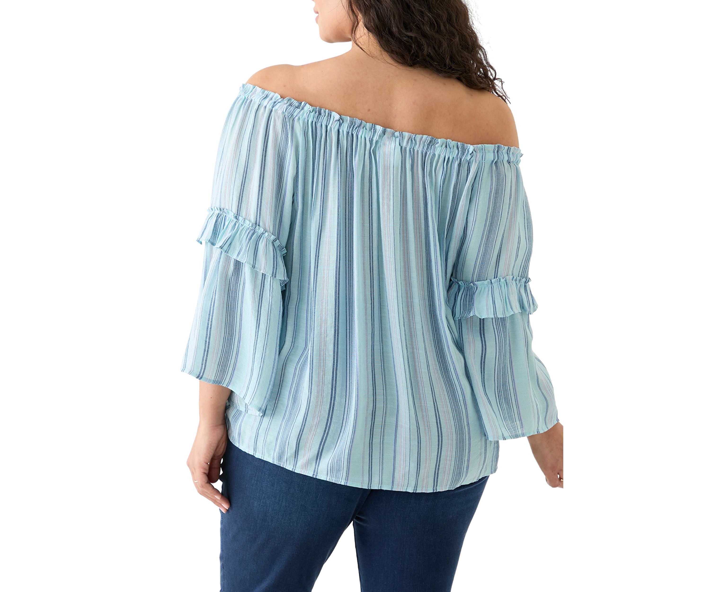 Plus Size Bell Sleeve Printed Off the Shoulder Top