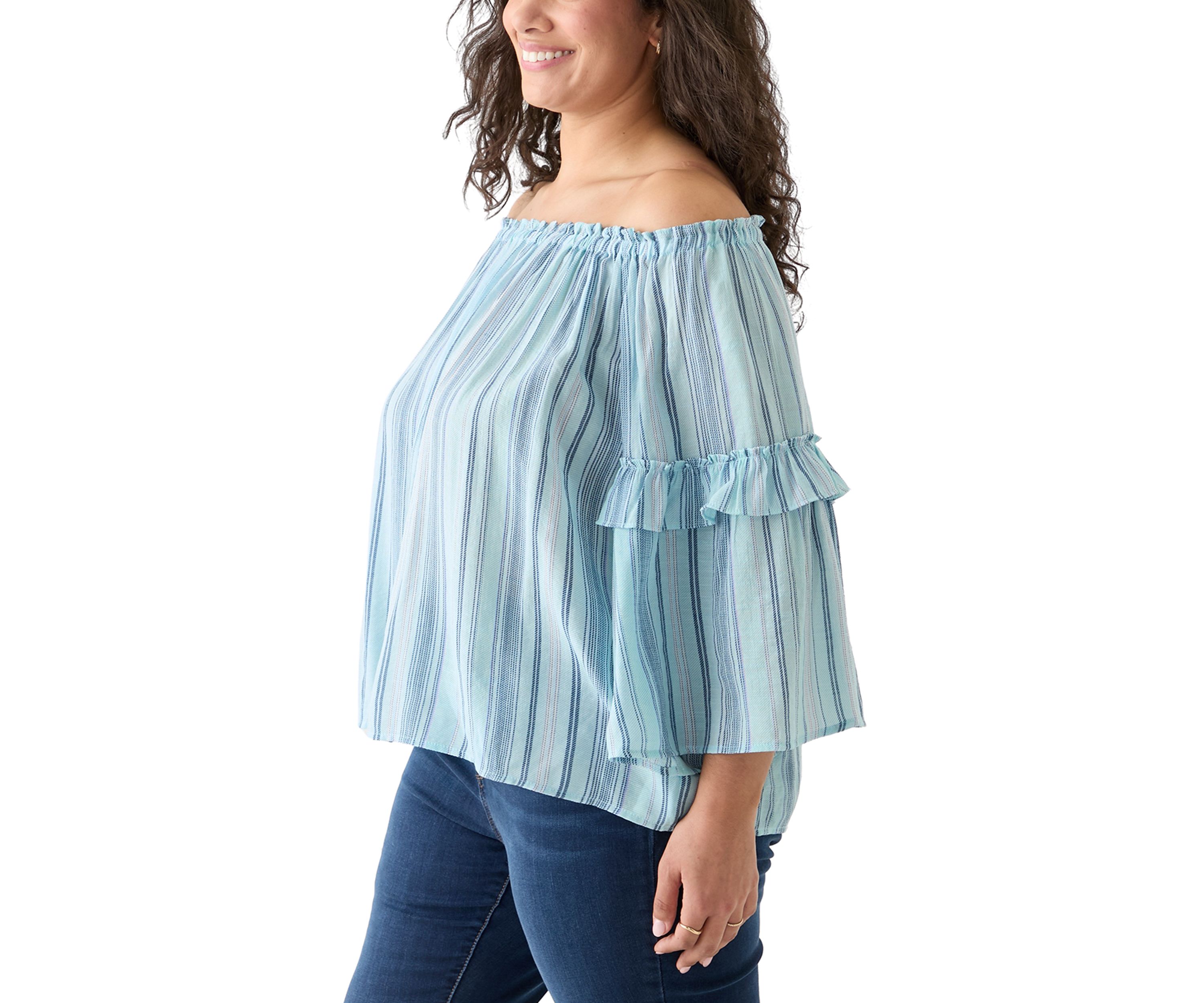 Plus Size Bell Sleeve Printed Off the Shoulder Top