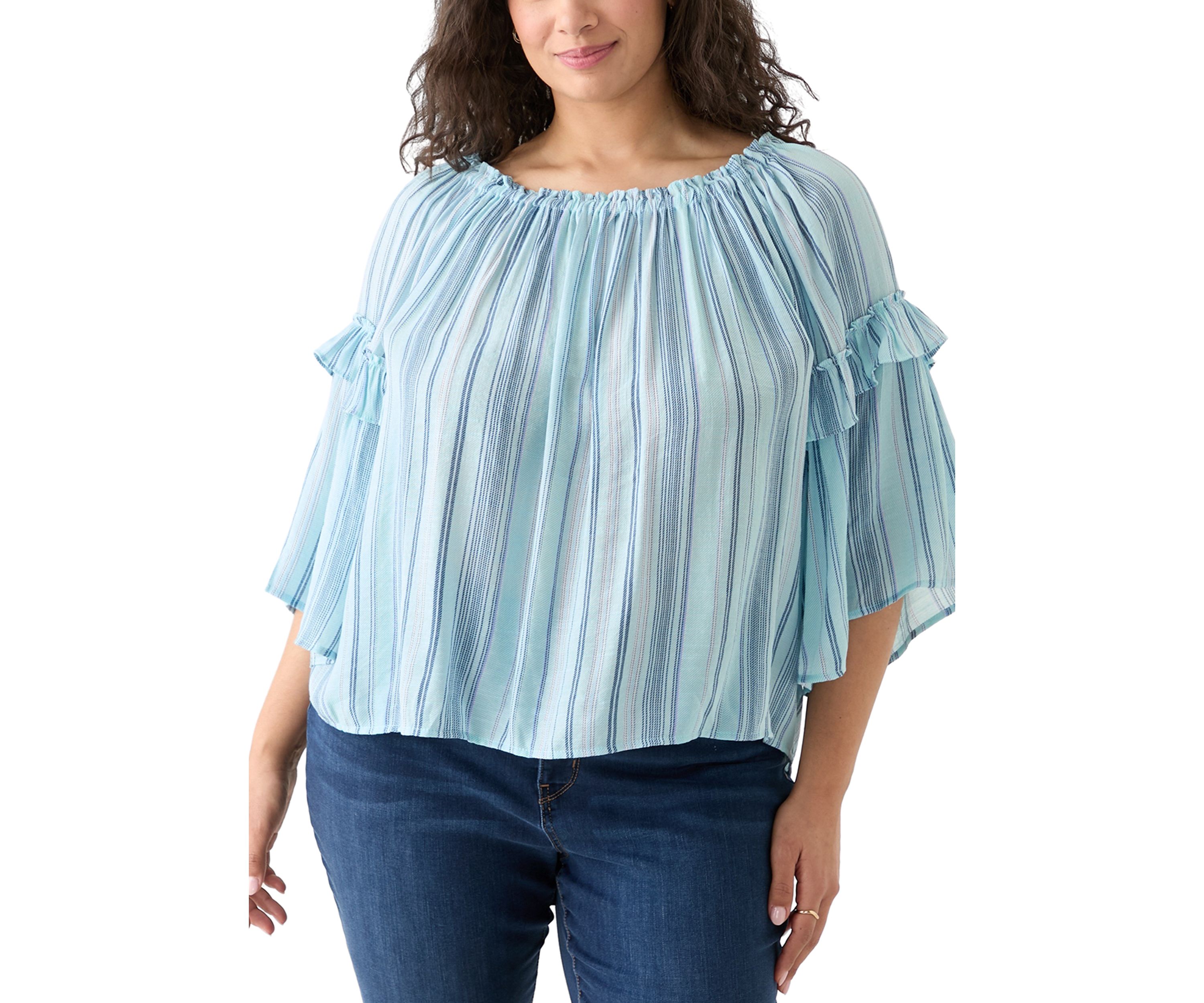 Plus Size Bell Sleeve Printed Off the Shoulder Top