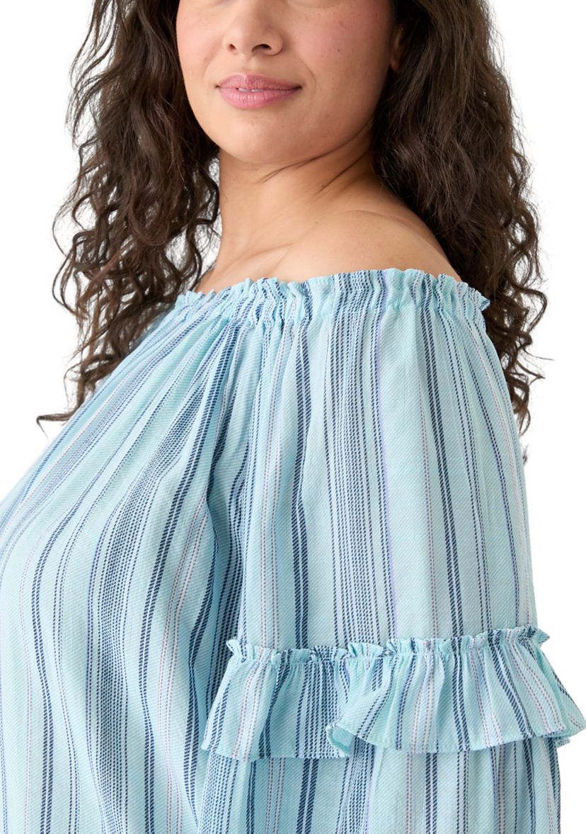 Plus Size Bell Sleeve Printed Off the Shoulder Top