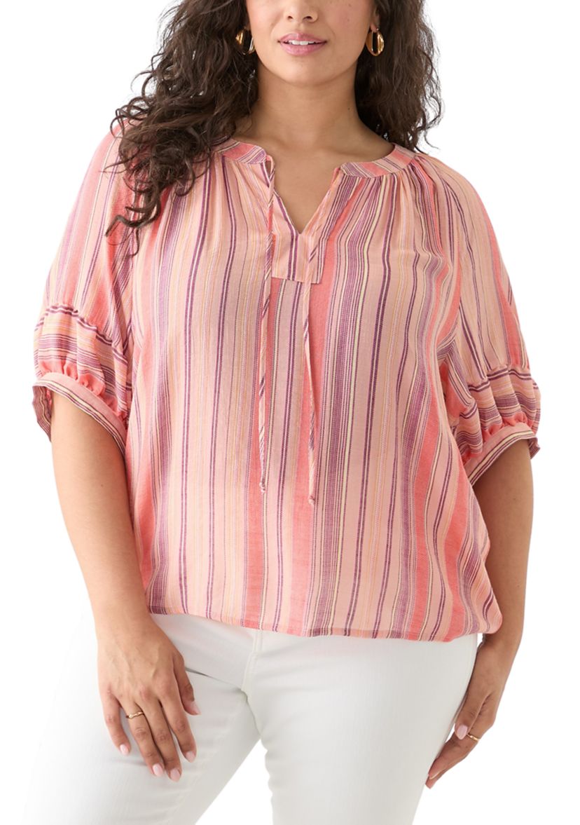 Plus Size Elbow Puff Sleeve Printed Blouse
