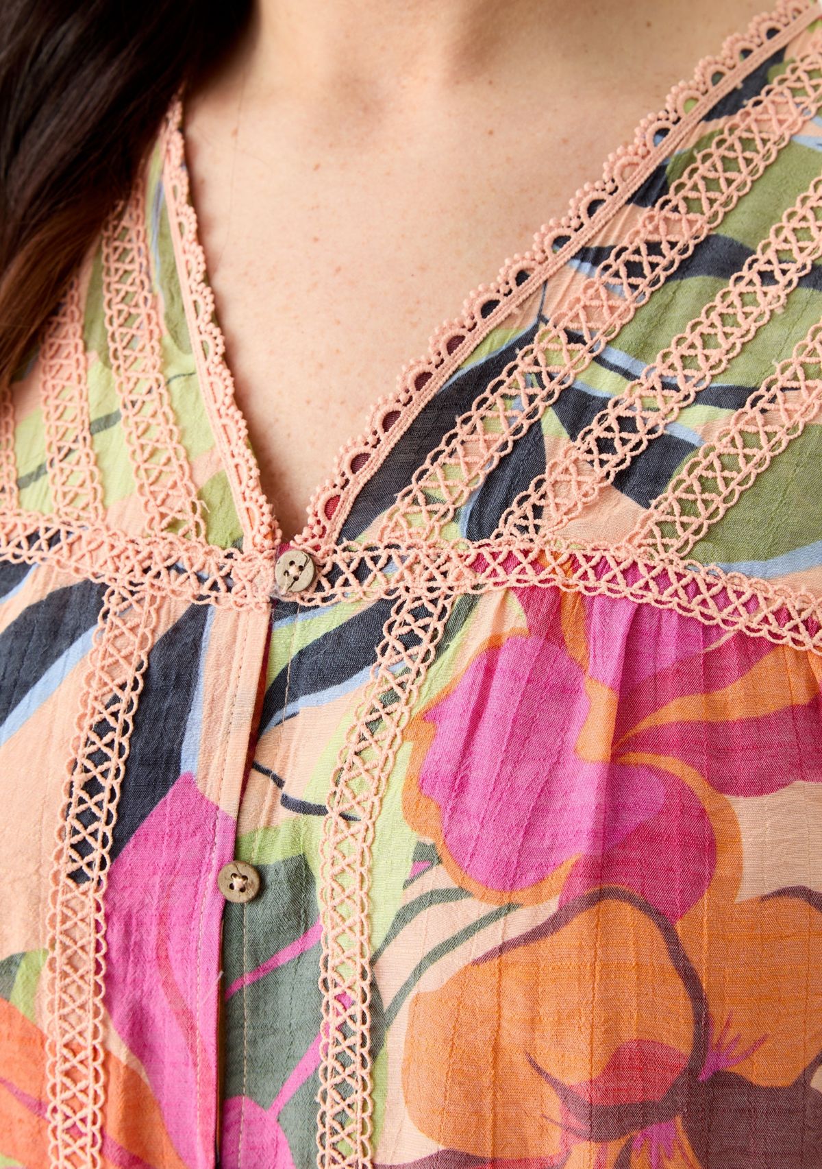 Plus Size Flutter Sleeve V-Neck Button Down Slub Woven Top