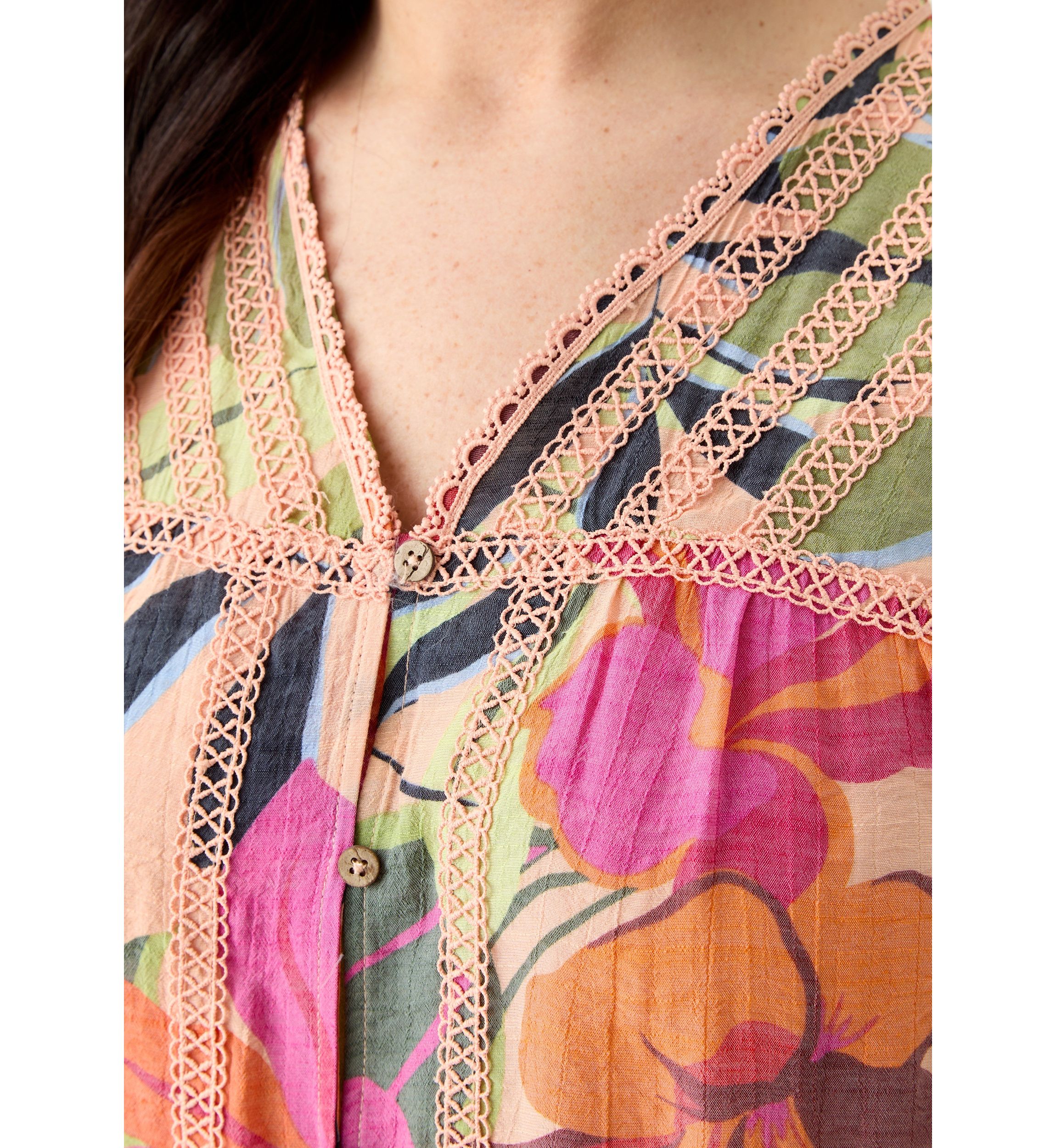 Plus Size Flutter Sleeve V-Neck Button Down Slub Woven Top