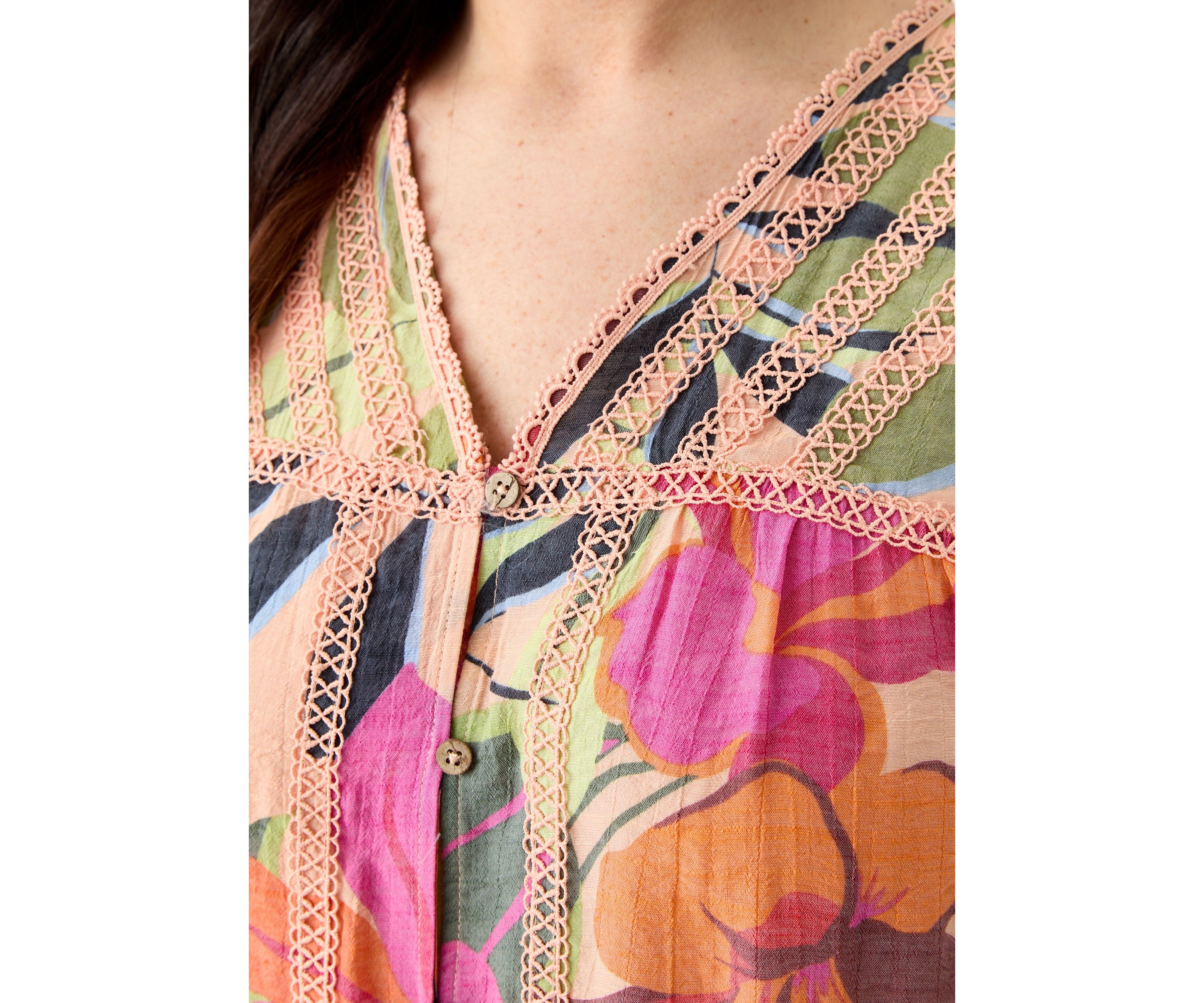 Plus Size Flutter Sleeve V-Neck Button Down Slub Woven Top