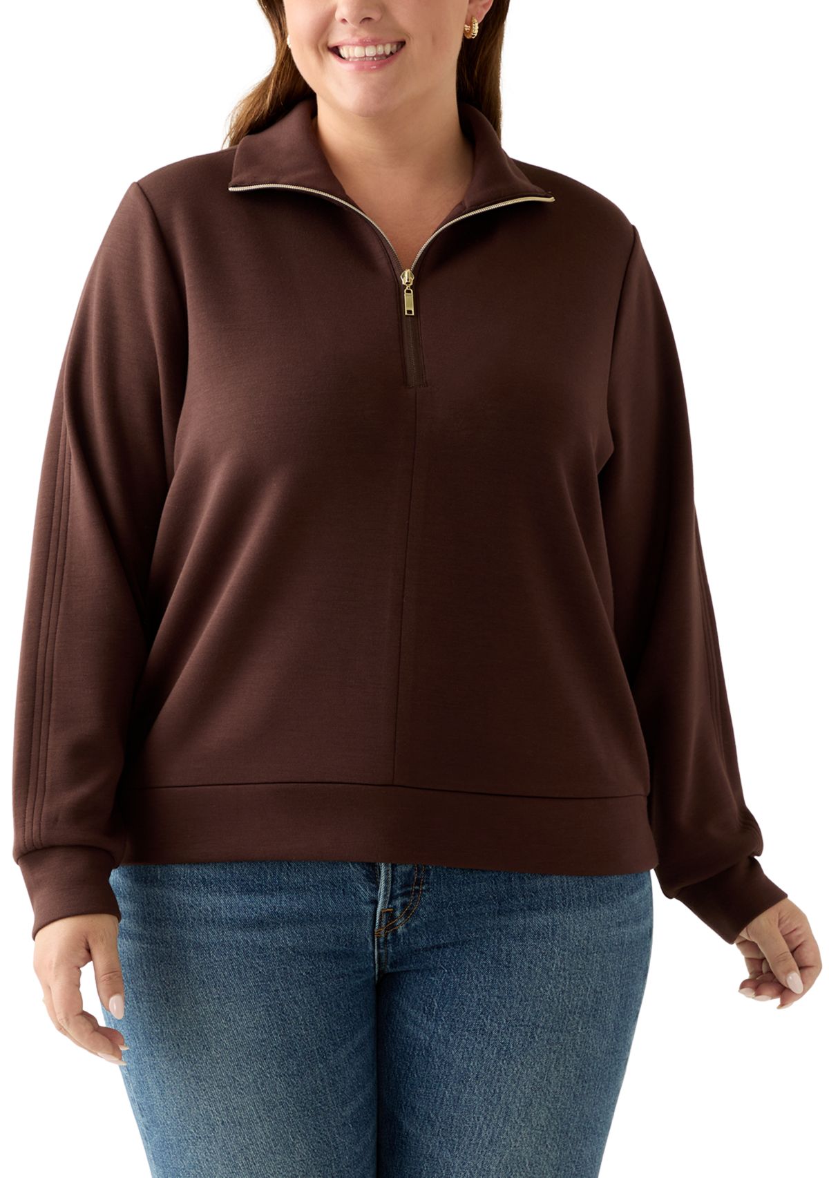 Plus Size Free Flow Sweater with a Quarter Zip