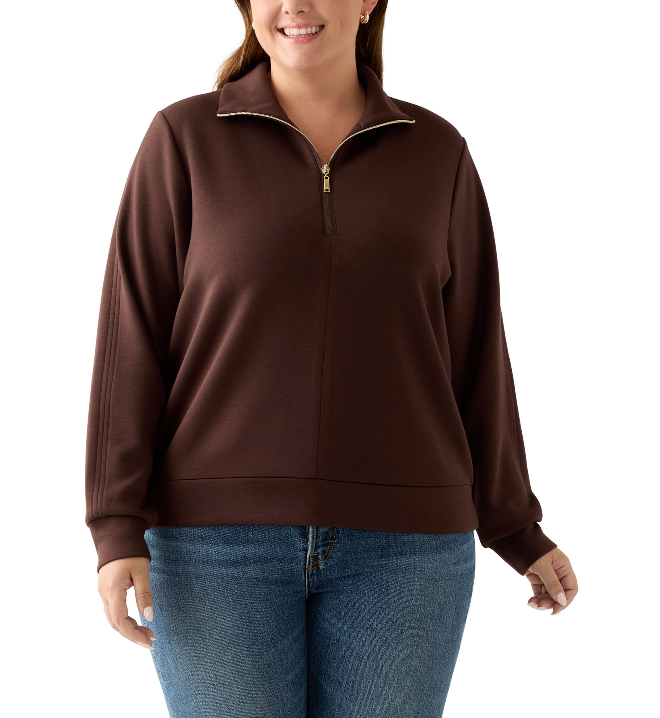 Plus Size Free Flow Sweater with a Quarter Zip