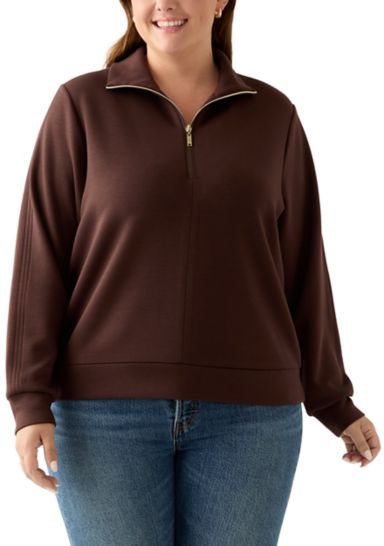 Plus Size Free Flow Sweater with a Quarter Zip