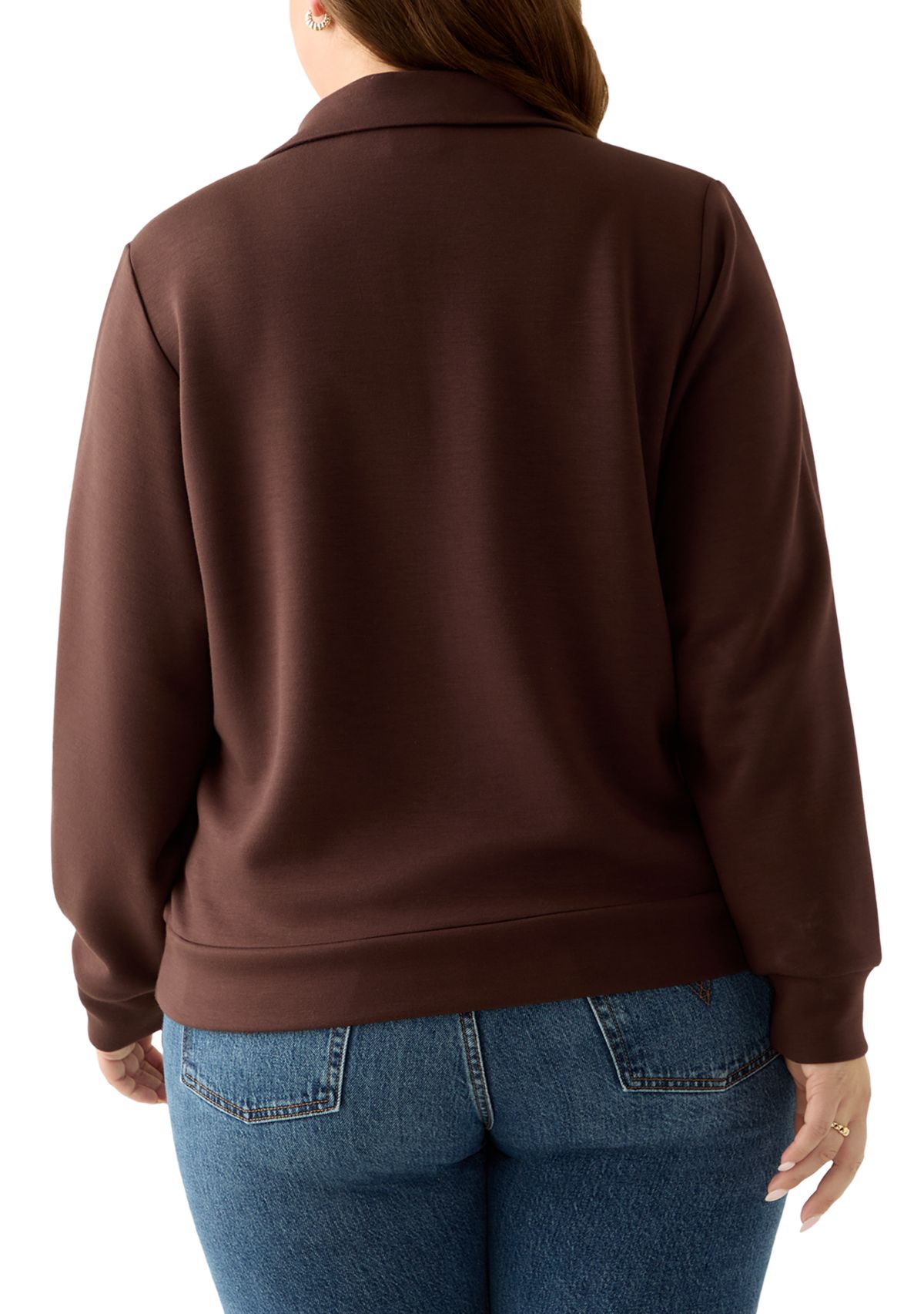 Plus Size Free Flow Sweater with a Quarter Zip
