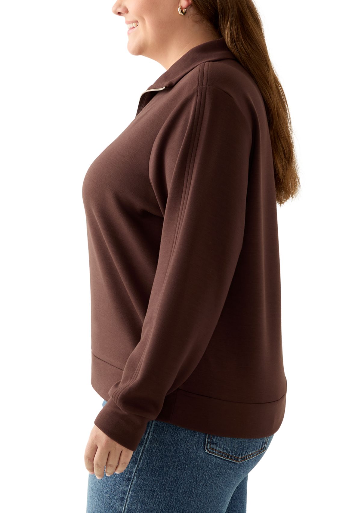 Plus Size Free Flow Sweater with a Quarter Zip