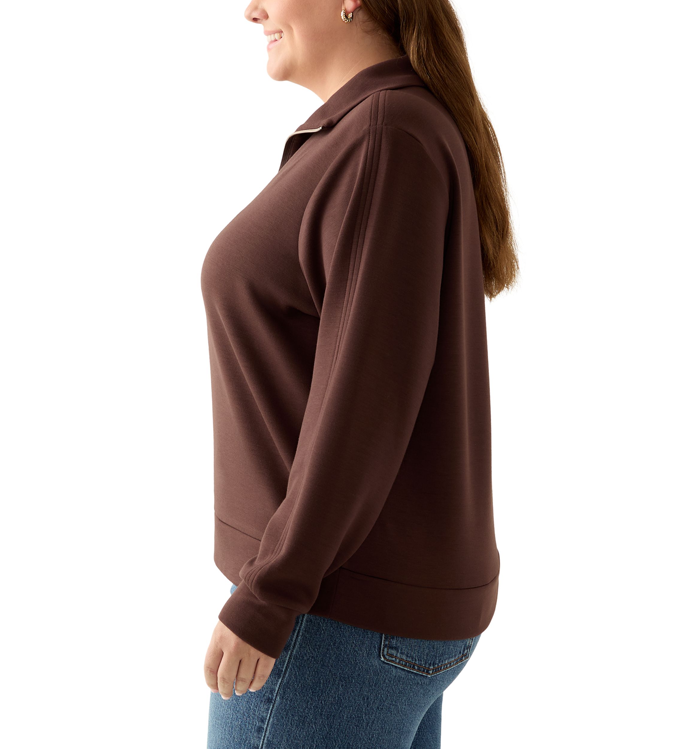 Plus Size Free Flow Sweater with a Quarter Zip