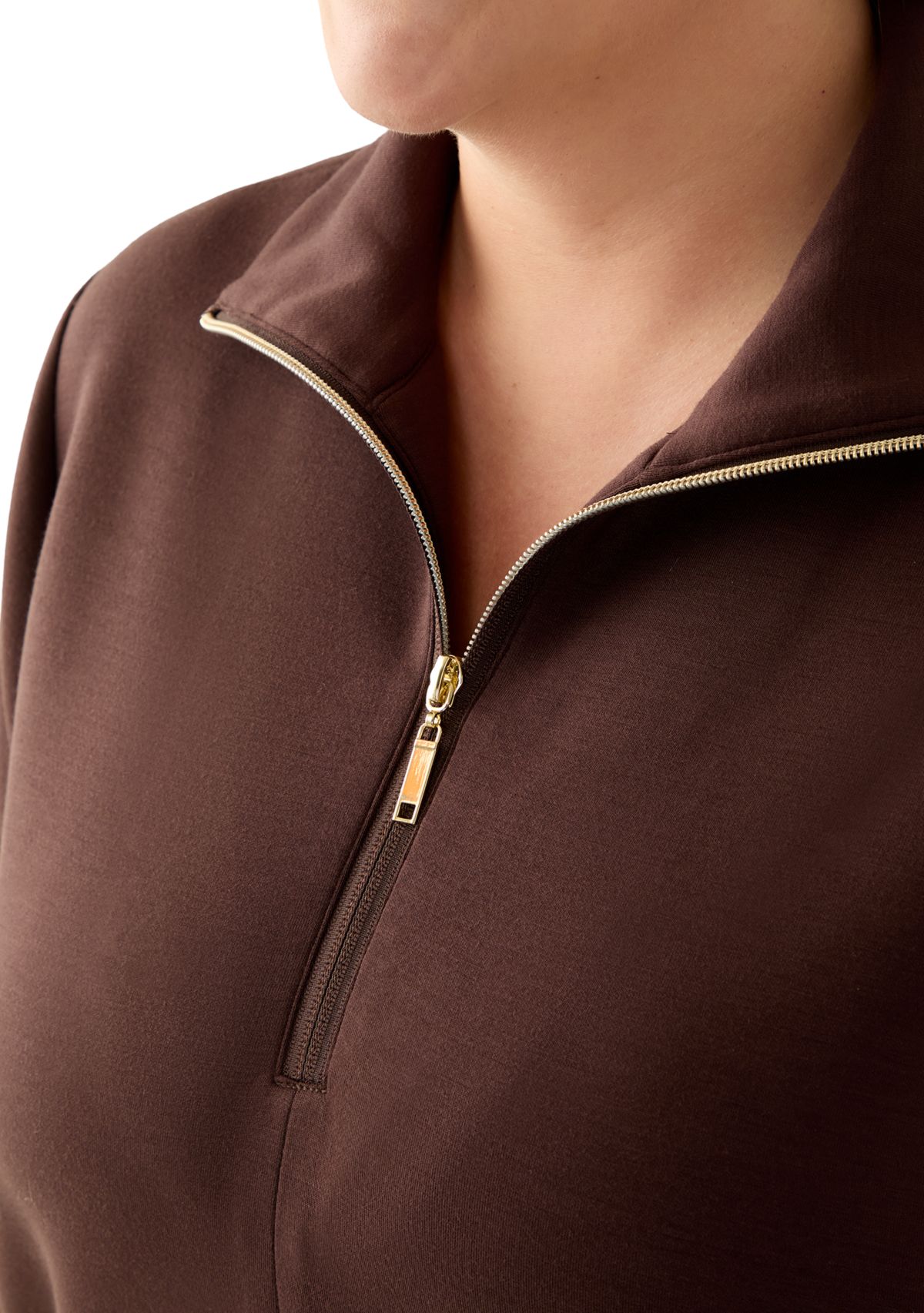 Plus Size Free Flow Sweater with a Quarter Zip