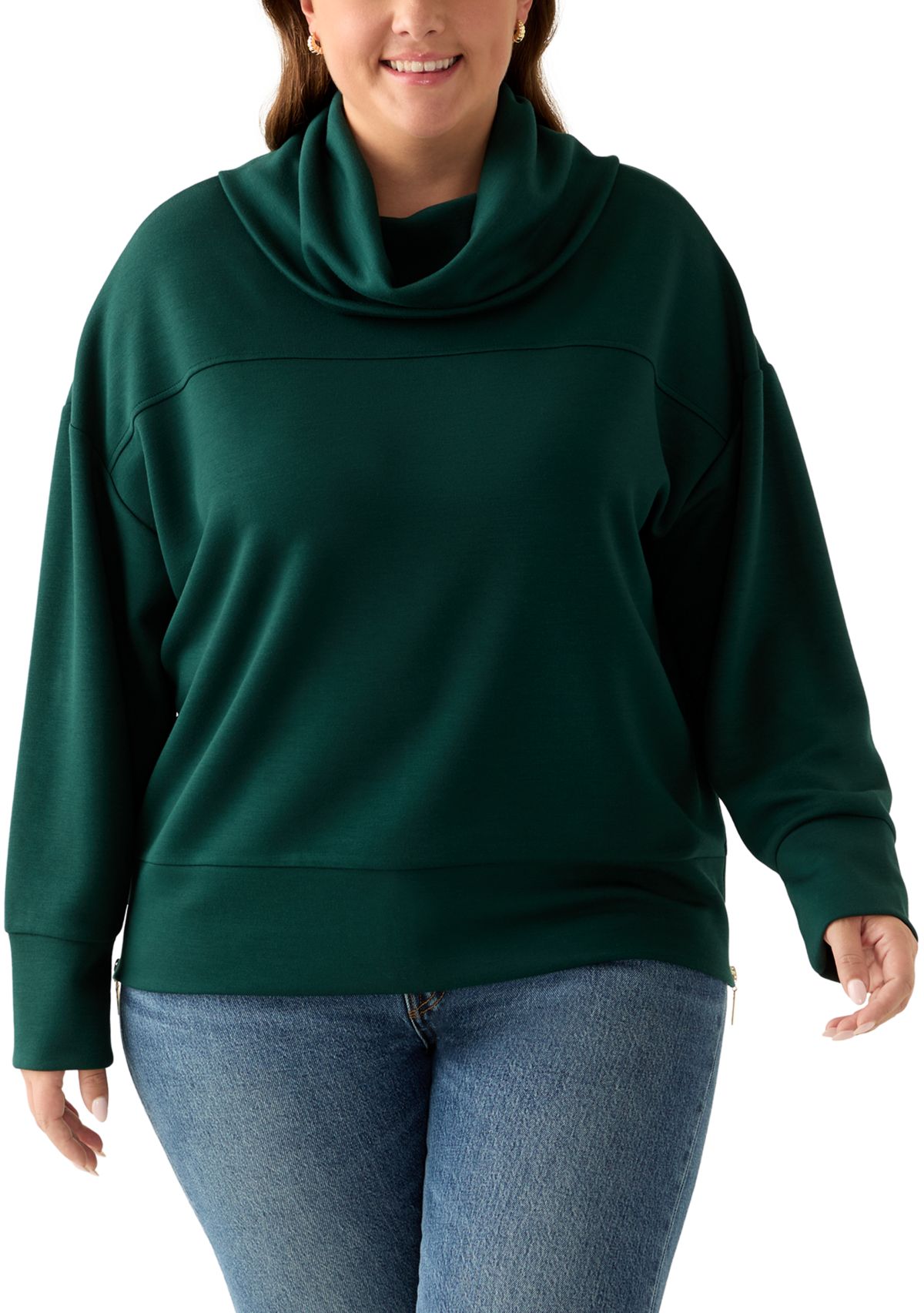 Plus Size Freeflow Cowl Neck Sweater with Zippers