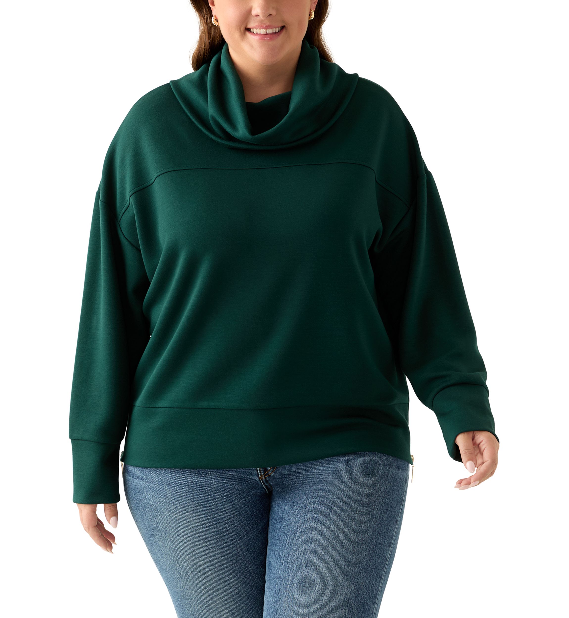 Plus Size Freeflow Cowl Neck Sweater with Zippers