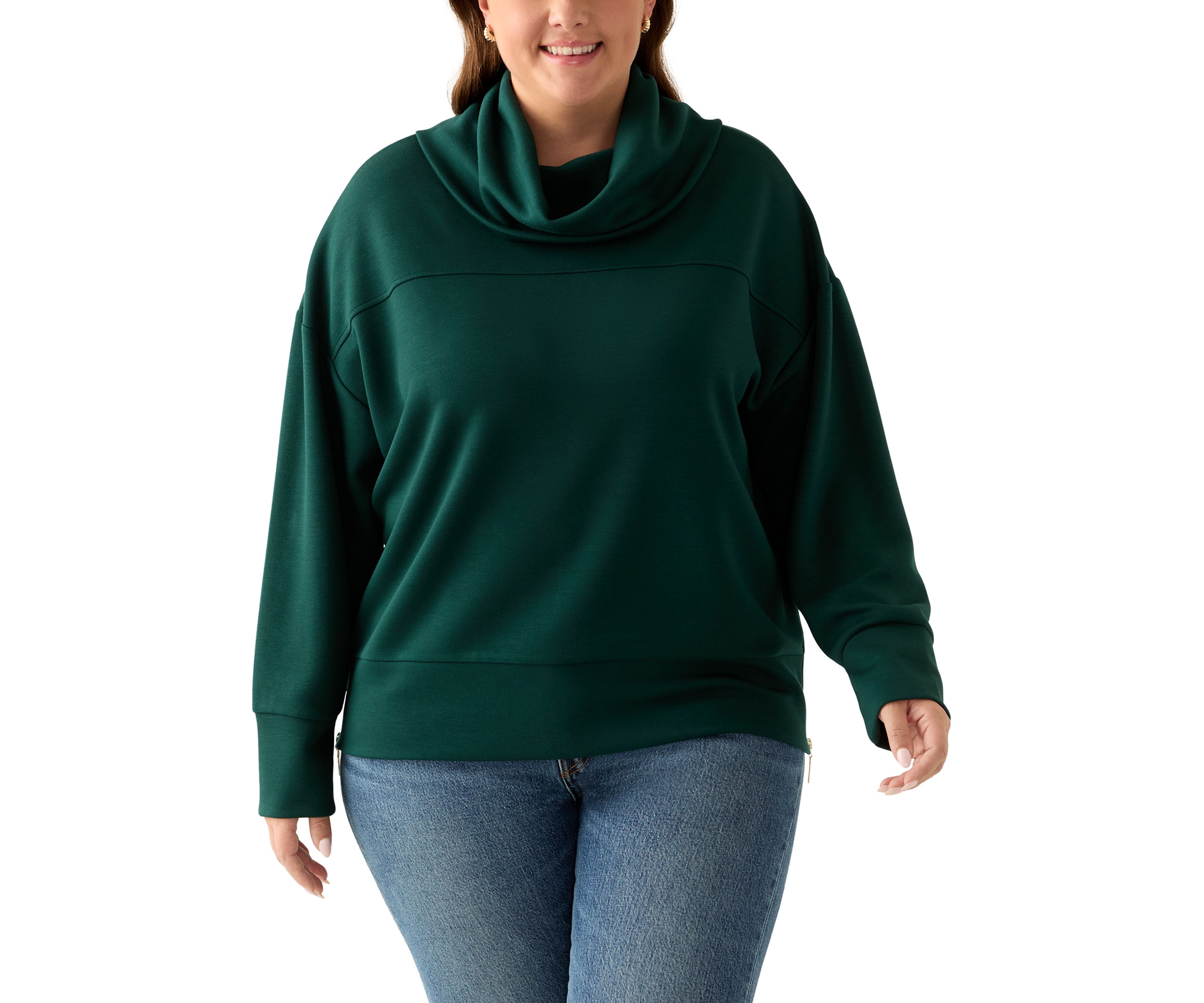 Plus Size Freeflow Cowl Neck Sweater with Zippers