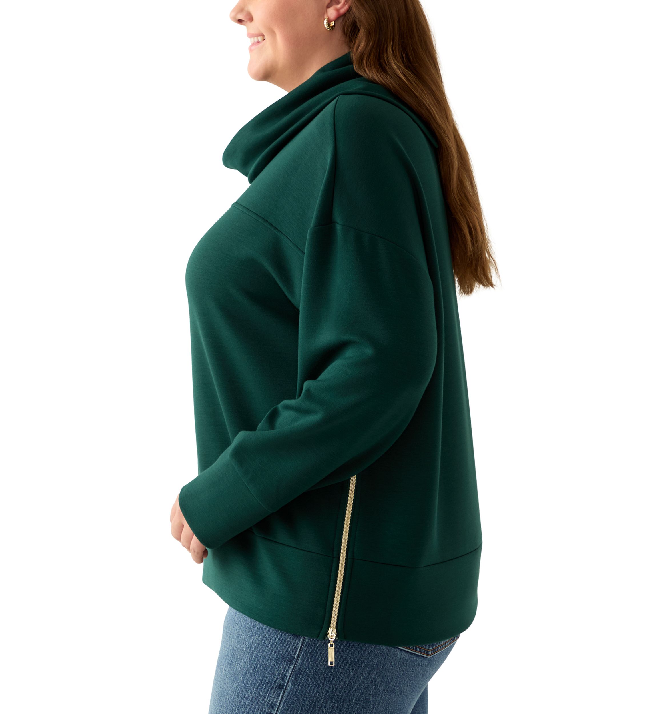 Plus Size Freeflow Cowl Neck Sweater with Zippers