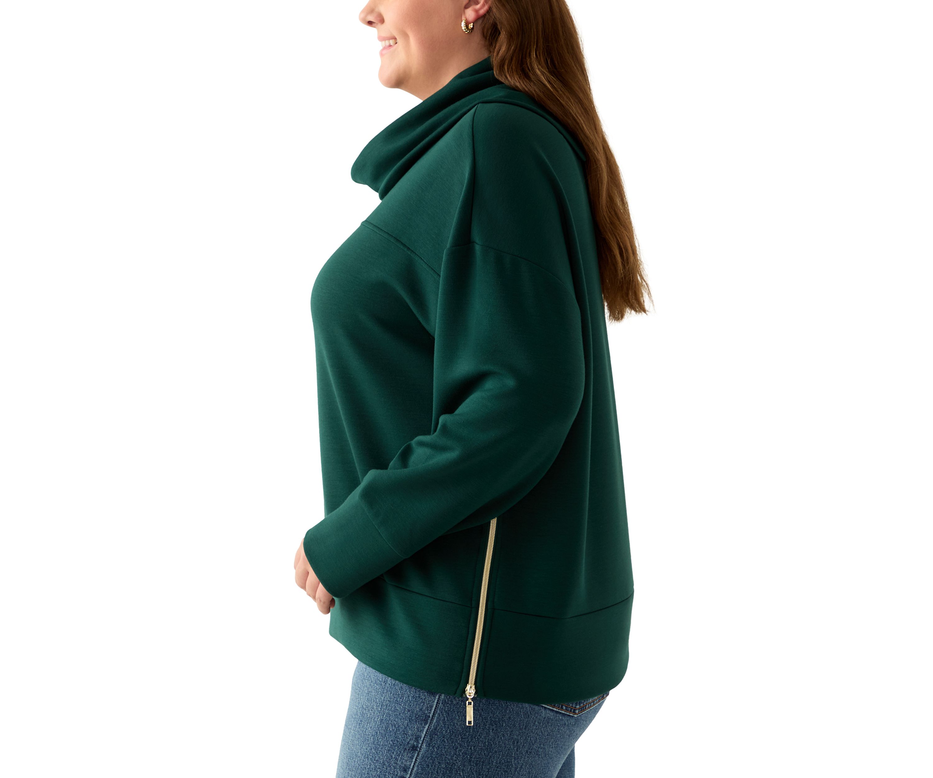 Plus Size Freeflow Cowl Neck Sweater with Zippers