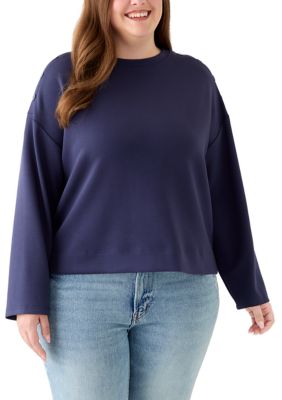 Sharagano Women's Plus Size Scuba Snap Crew Neck Pullover, 1X
