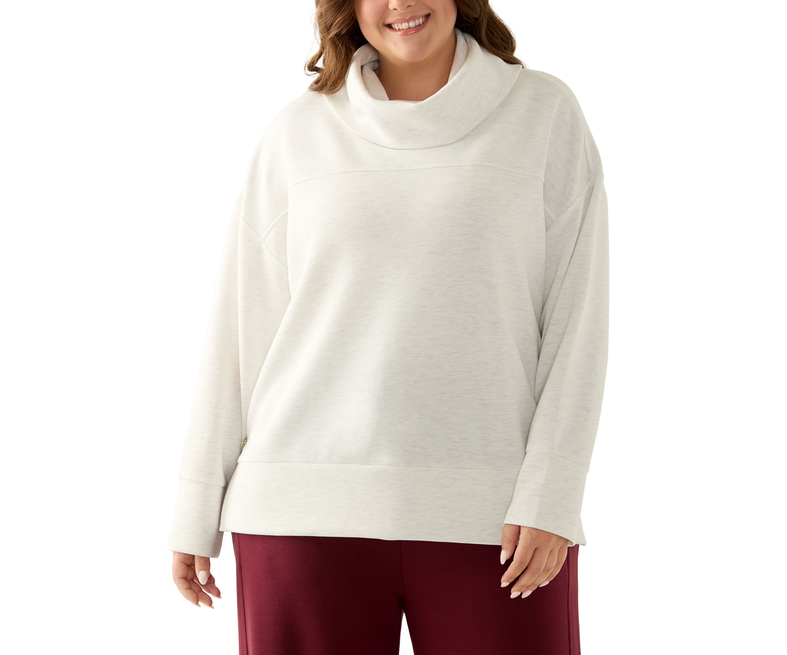 Plus Size Cowl Neck Sweater with Zippers