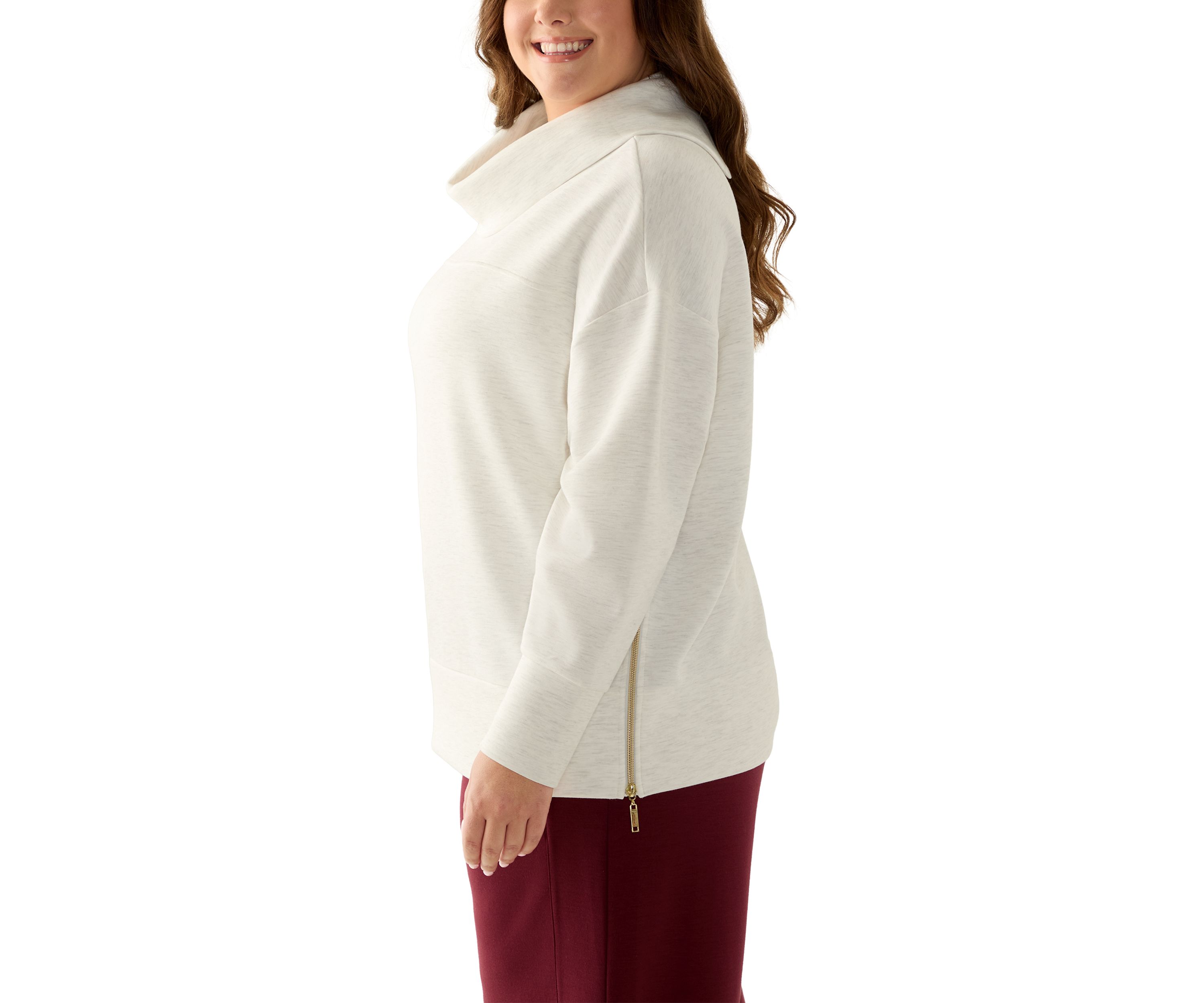Plus Size Cowl Neck Sweater with Zippers