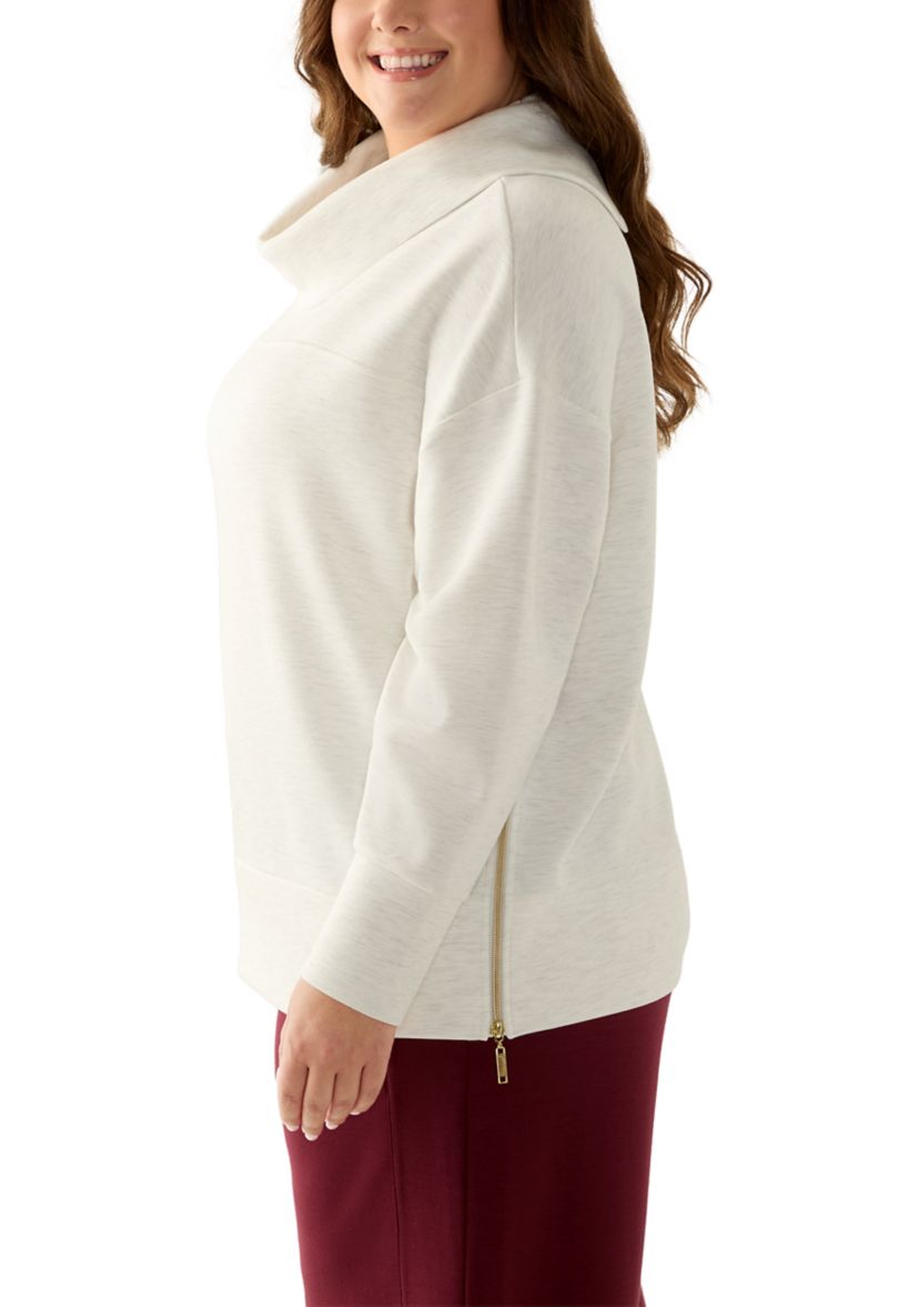 Plus Size Cowl Neck Sweater with Zippers