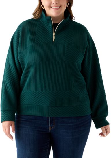 Plus Size Long Sleeve Textured Quarter Zip Pullover