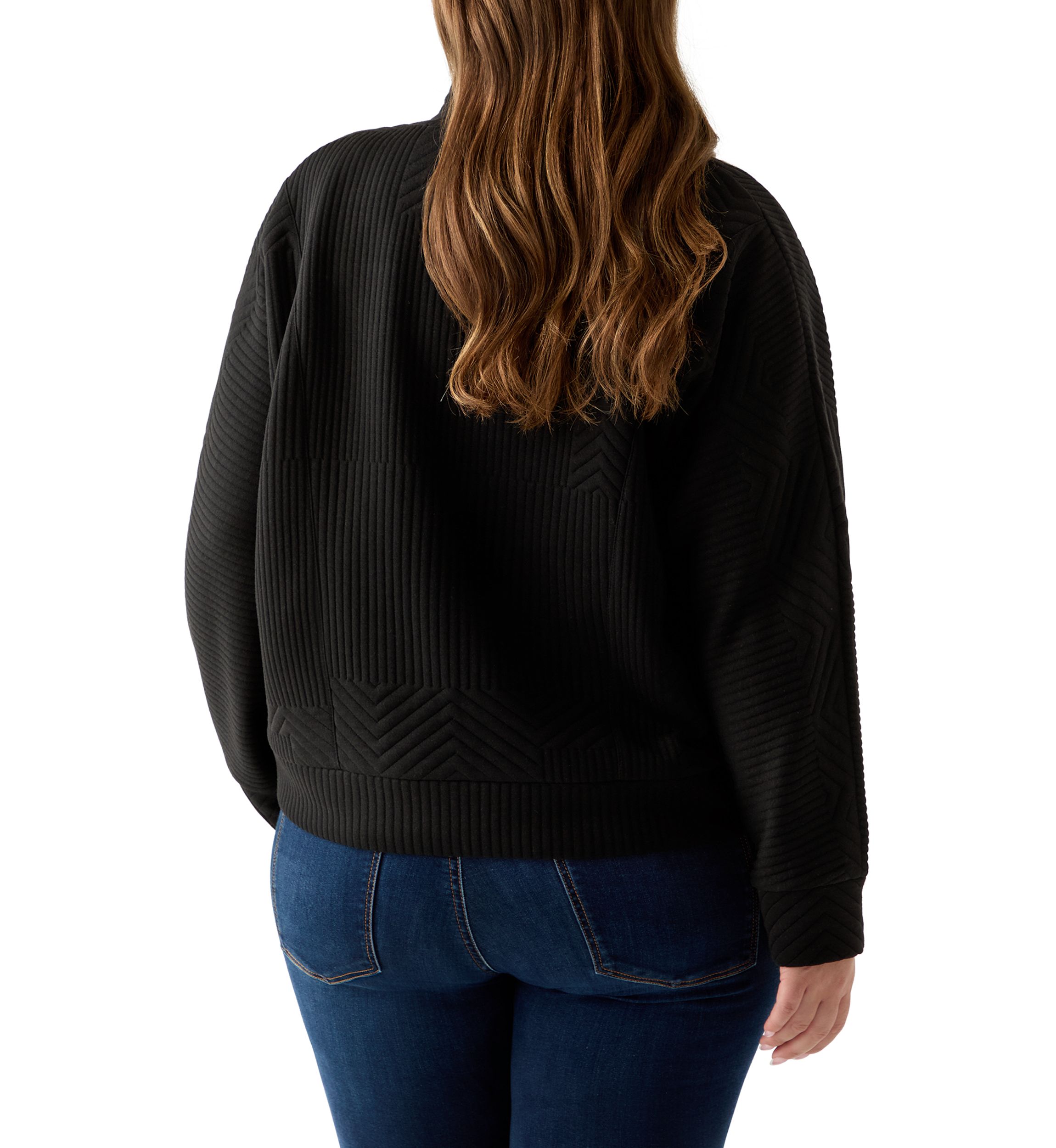 Plus Size Long Sleeve Textured Quarter Zip Pullover