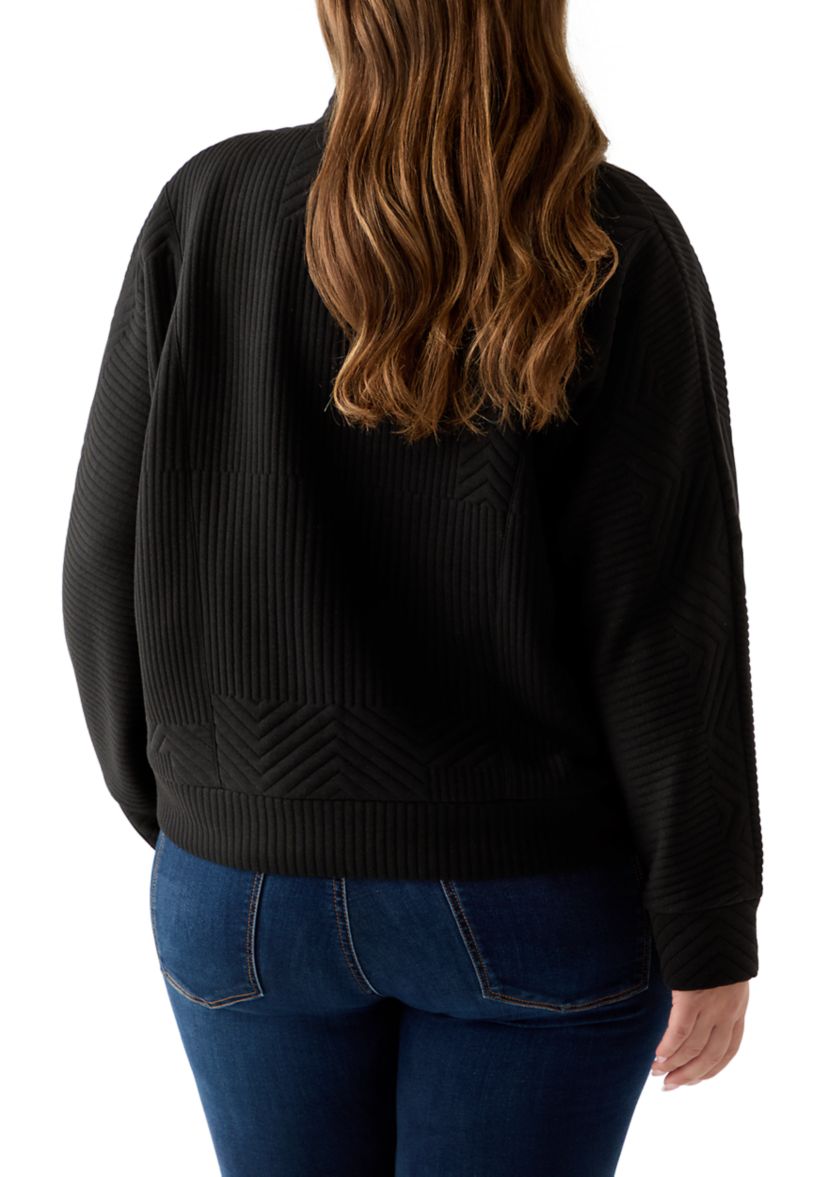 Plus Size Long Sleeve Textured Quarter Zip Pullover