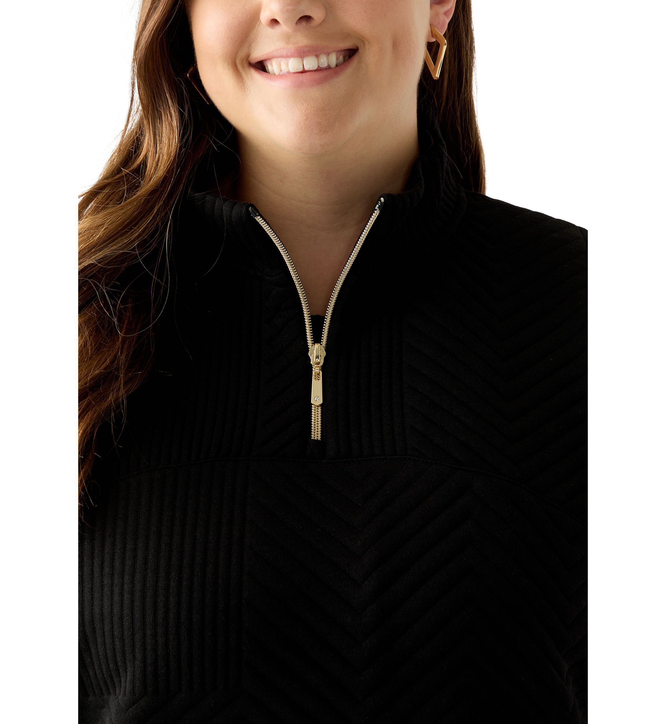 Plus Size Long Sleeve Textured Quarter Zip Pullover