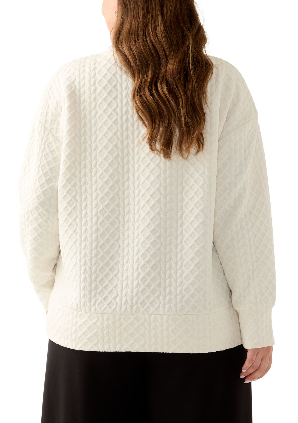 Plus Size Long Sleeve Textured Crew Sweater with Side Zips