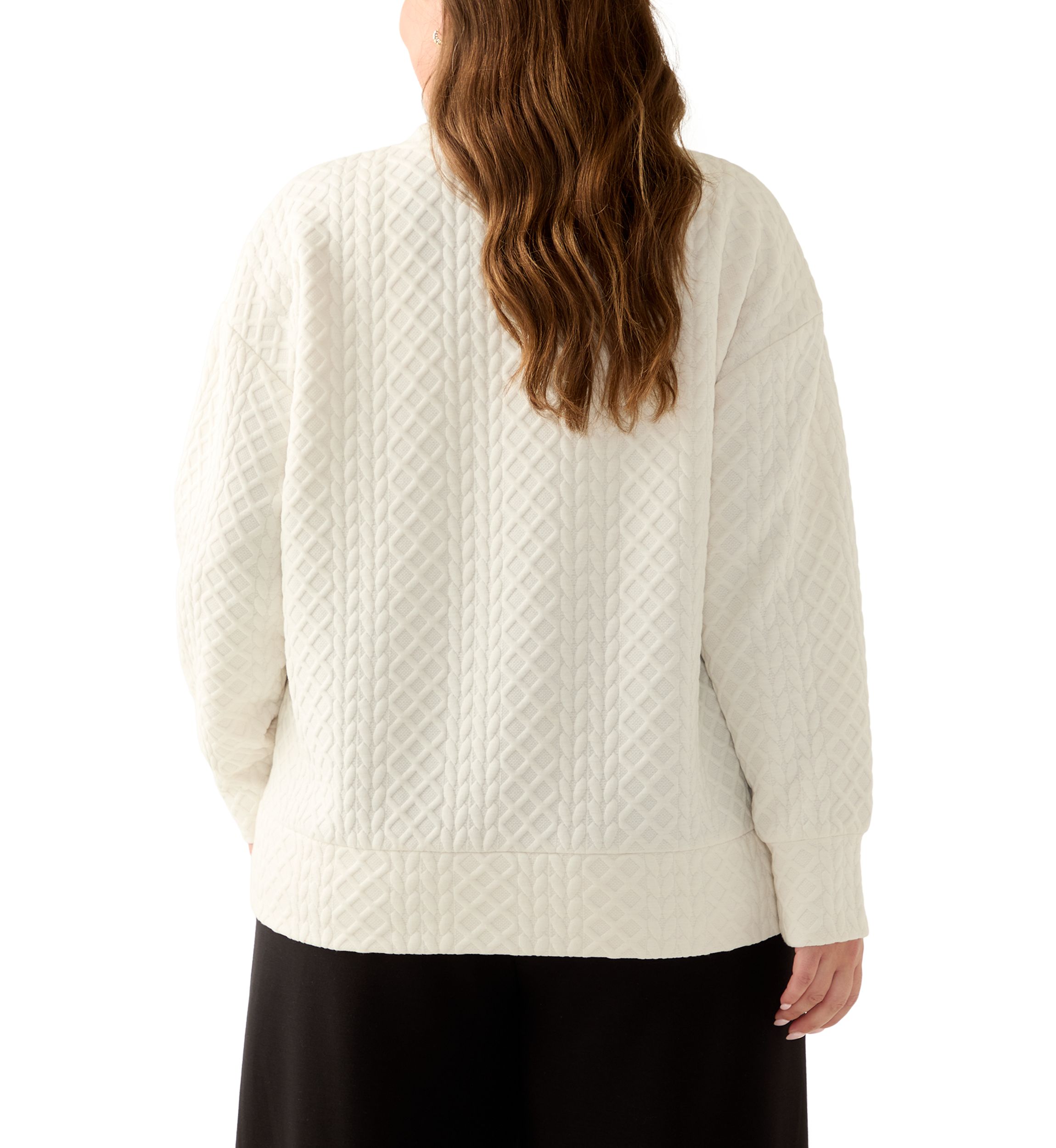 Plus Size Long Sleeve Textured Crew Sweater with Side Zips